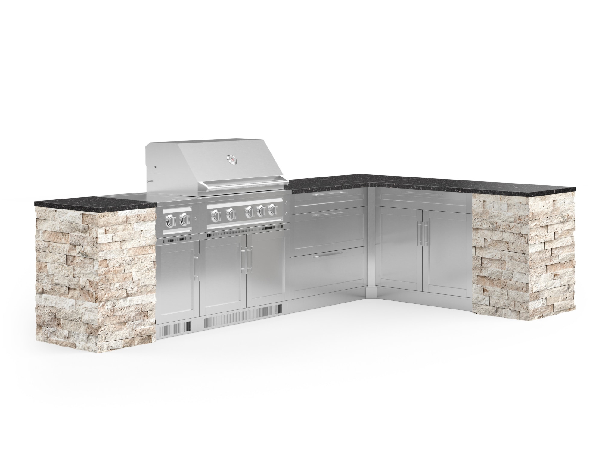 NewAge Products 69545 Signature Series Cabinets Platinum Grill 11 -Piece 133.94-in W x 25.5-in D x 51-in H Modular Outdoor Kitchen Set 7 Burners