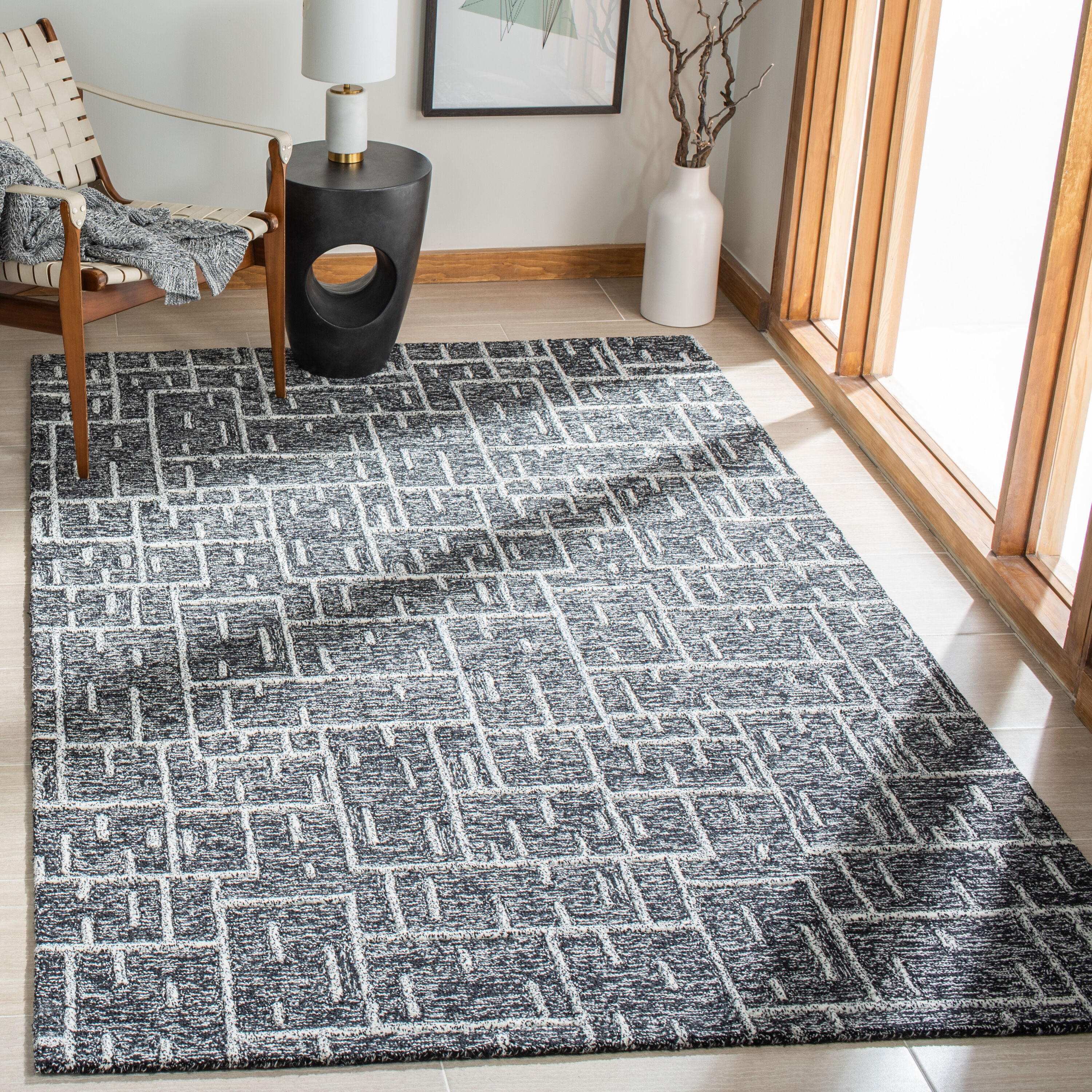  Cambridge 733 Black/Ivory Contemporary 4ft x 6ft Small Rectangle Rug