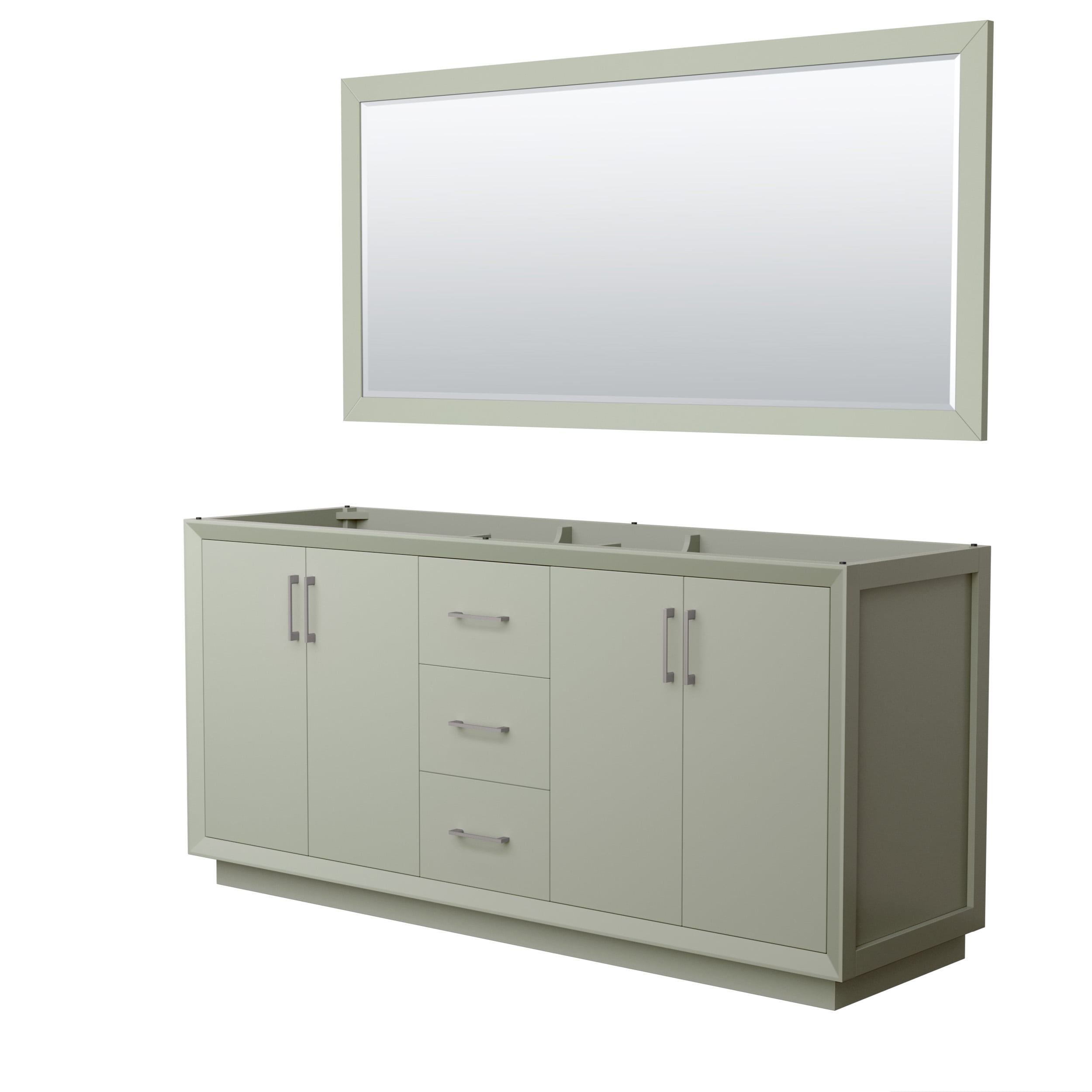 Wyndham Collection WCF414172DLGCXSXXM70 Strada 72-Inches Light Green with Brushed Nickel Trim Bathroom Vanity Base Cabinet without Top (Mirror Included)