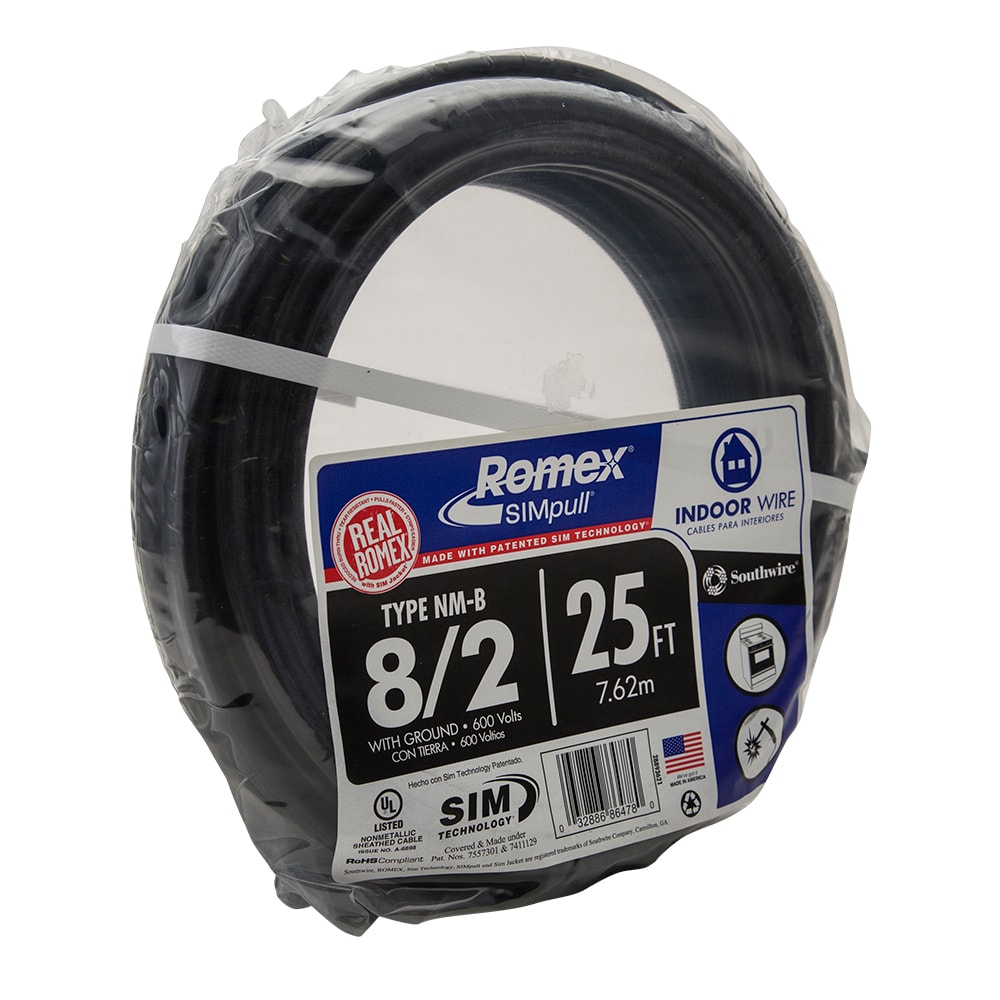 Southwire 25-ft 8/2 Romex SIMpull Stranded Indoor Non-Metallic Wire  (By-the-roll) in the Non-Metallic Wire department at