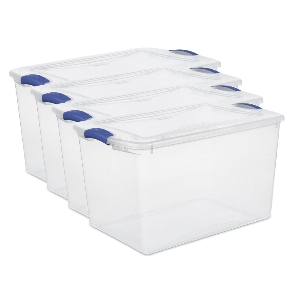 Slickblue Set of 4/6 Clear 24 x 16 x 13.9-in Storage Containers with Secure Latching Lid 66 Quart Capacity and Stackable Design for Closet Bedroom or Dorm