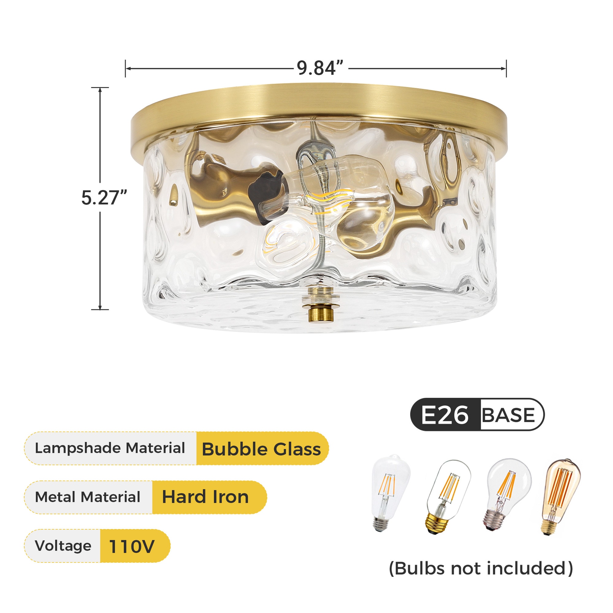 Antiqued Gold 9.8" Flush Mount Ceiling Light with Ripple Glass
