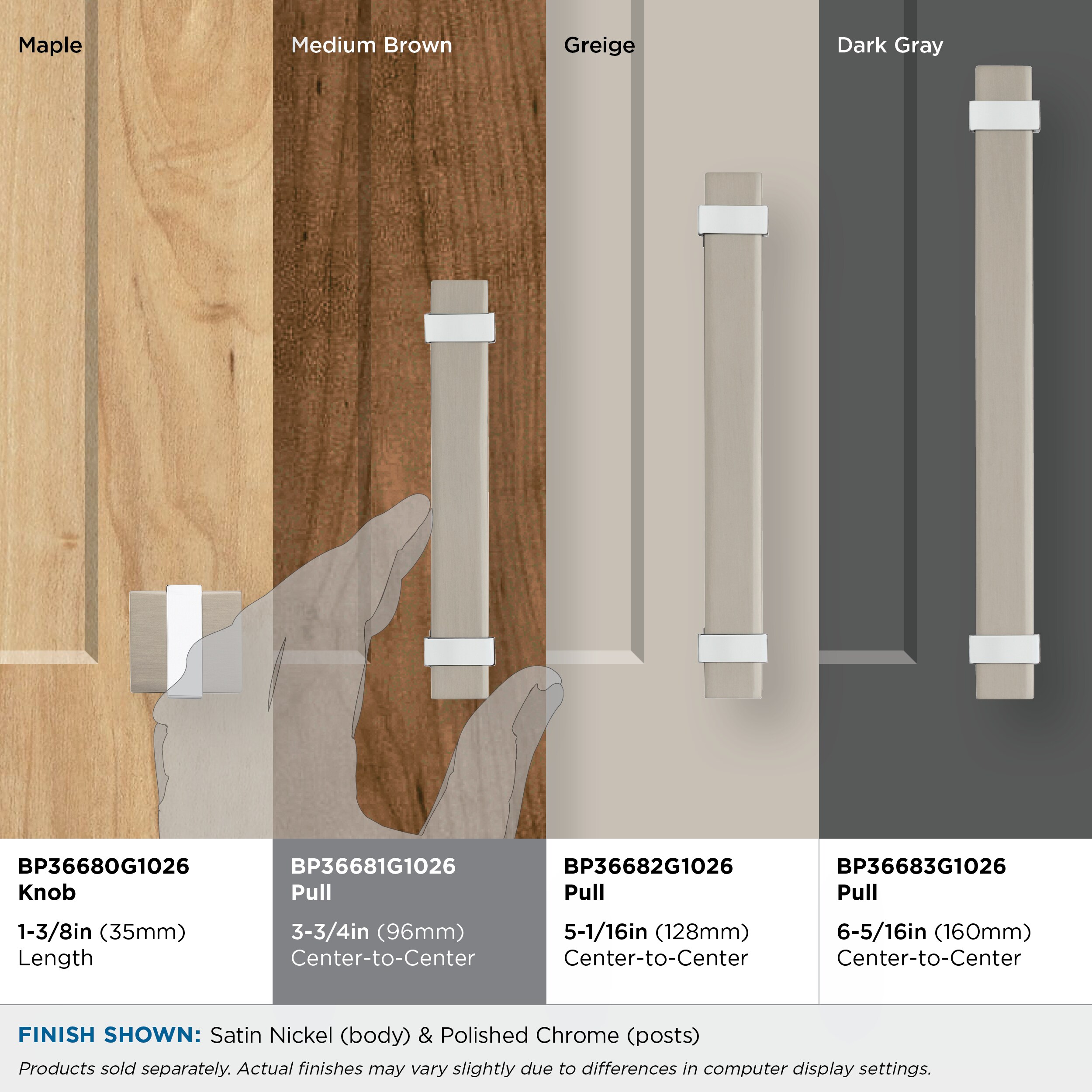 Satin Nickel and Polished Chrome Bar Cabinet Pull with Mounting Hardware