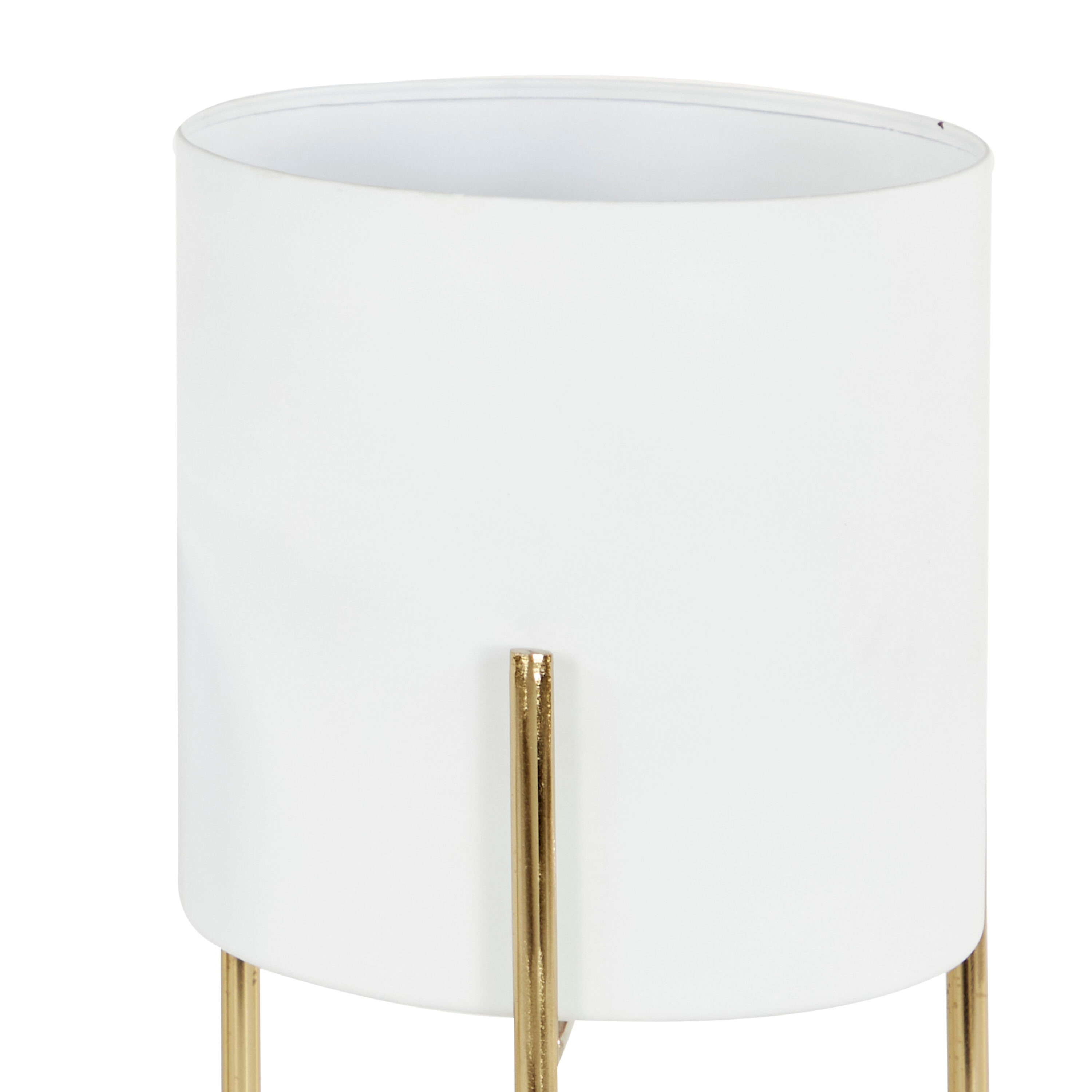 White and Gold Metal Cylinder Floor Planter Set of 3