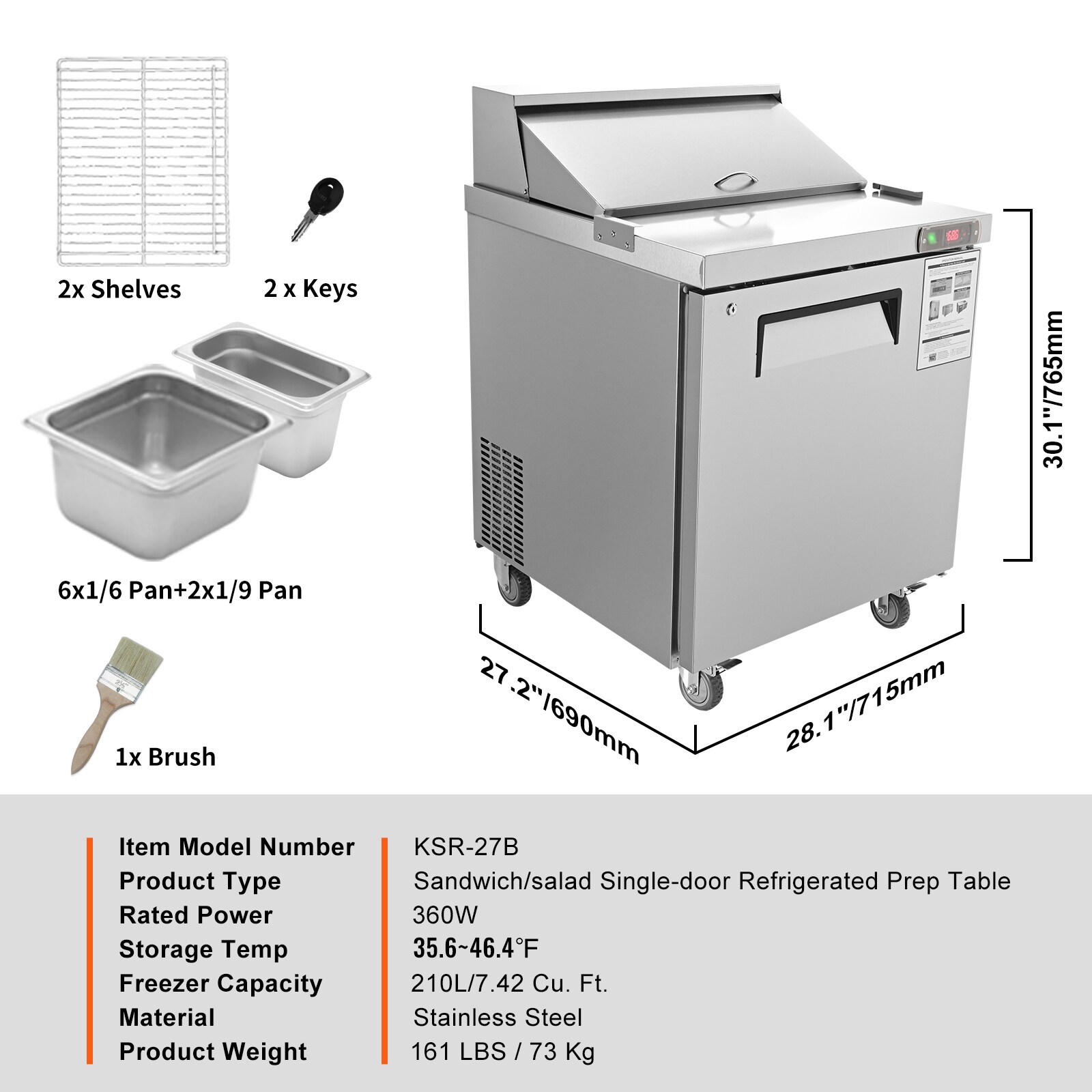 Stainless Steel Commercial Food Prep Table with Refrigerator