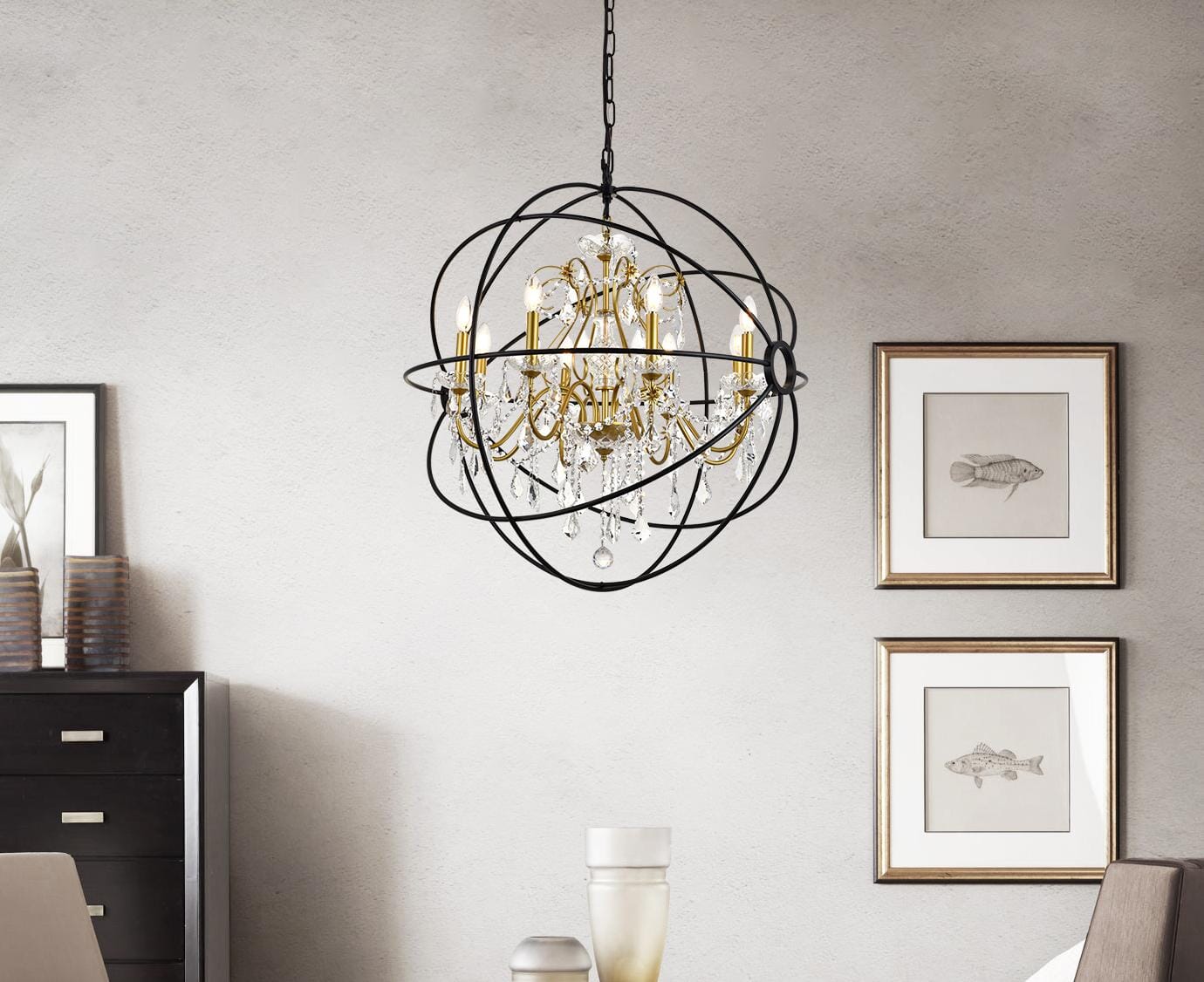 Cordelia 8-Light Black and Gold Crystal Pendant Chandelier