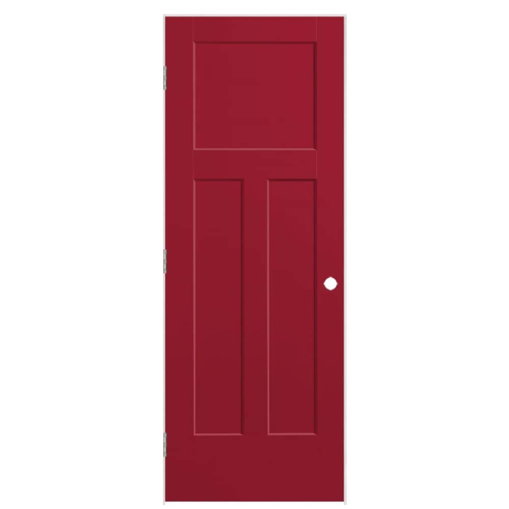 Masonite 883341 36-in x 80-in Barn Red Solid core 3-panel craftsman Right hand Smooth Prefinished Molded composite Flat Jamb Single Prehung Interior Door