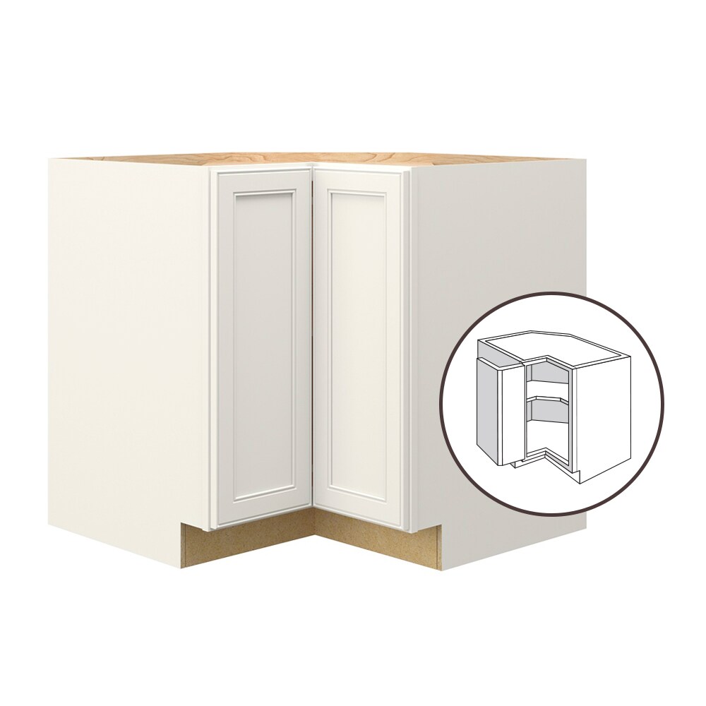 McKeller 36-in W x 34.5-in H x 24-in D Linen Diagonal Corner Base Fully Assembled Cabinet (Flat Panel Square Style) in White | - allen + roth 24366MK