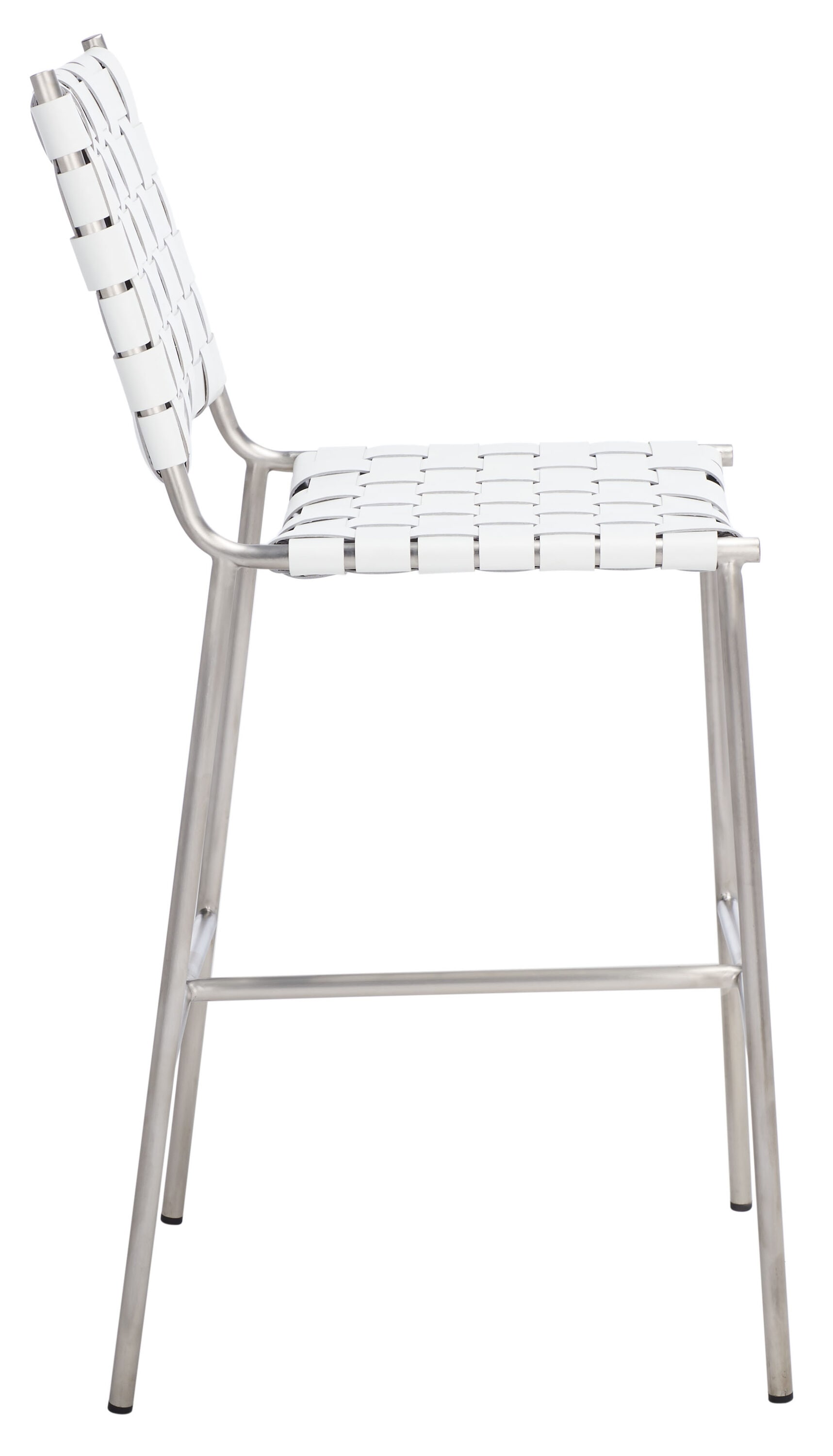 Olenna 41" White Leather and Silver Metal Saddle Counter Stool