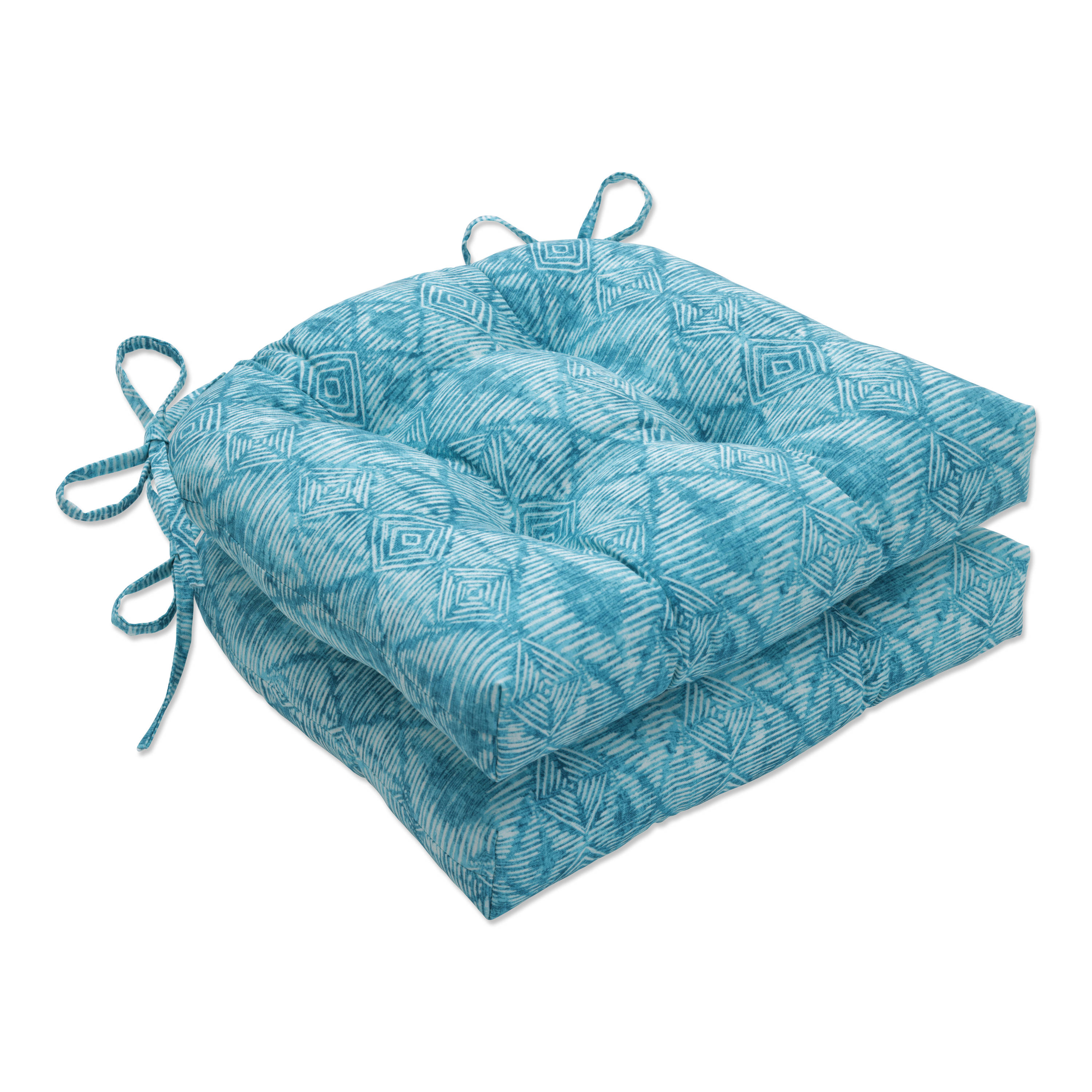 Pillow Perfect 672427 Outdoor/Indoor Nesco Caribe Reversible Chair Pad (Set of 2) 15.5-in x 16-in 2 -Piece Blue Patio chair cushion