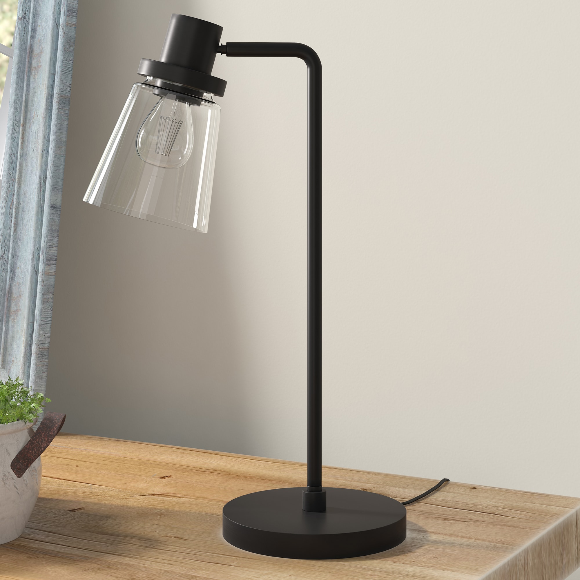 Hailey Home TL1019 Granville 21-in Blackened Bronze On/Off switch Table Lamp with Glass Shade