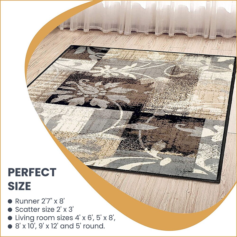 Beige Floral Patchwork 8' x 10' Synthetic Area Rug