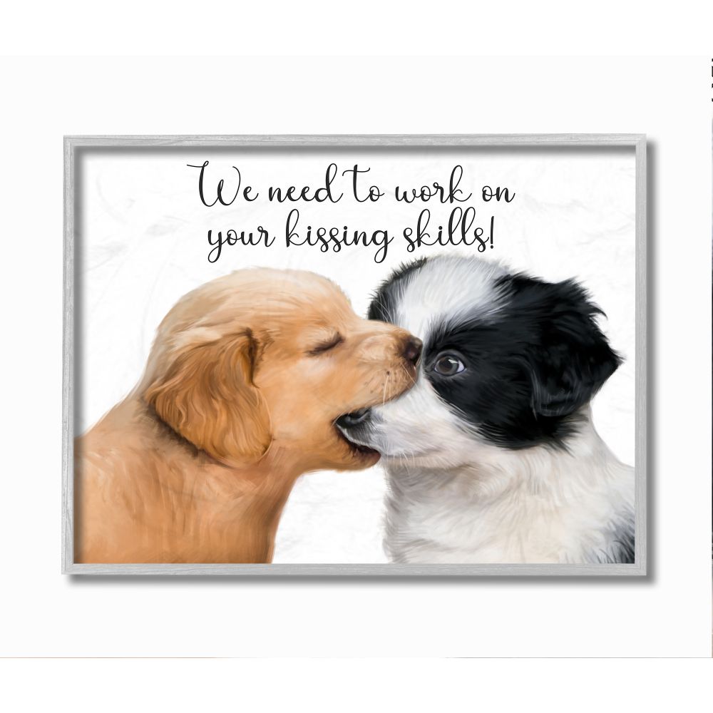 Stupell Industries Puppy Love Kiss Skills Phrase Young Love Quote Ziwei Li Framed In H X 16 In W Animals Wood Print In The Wall Art Department At Lowes Com