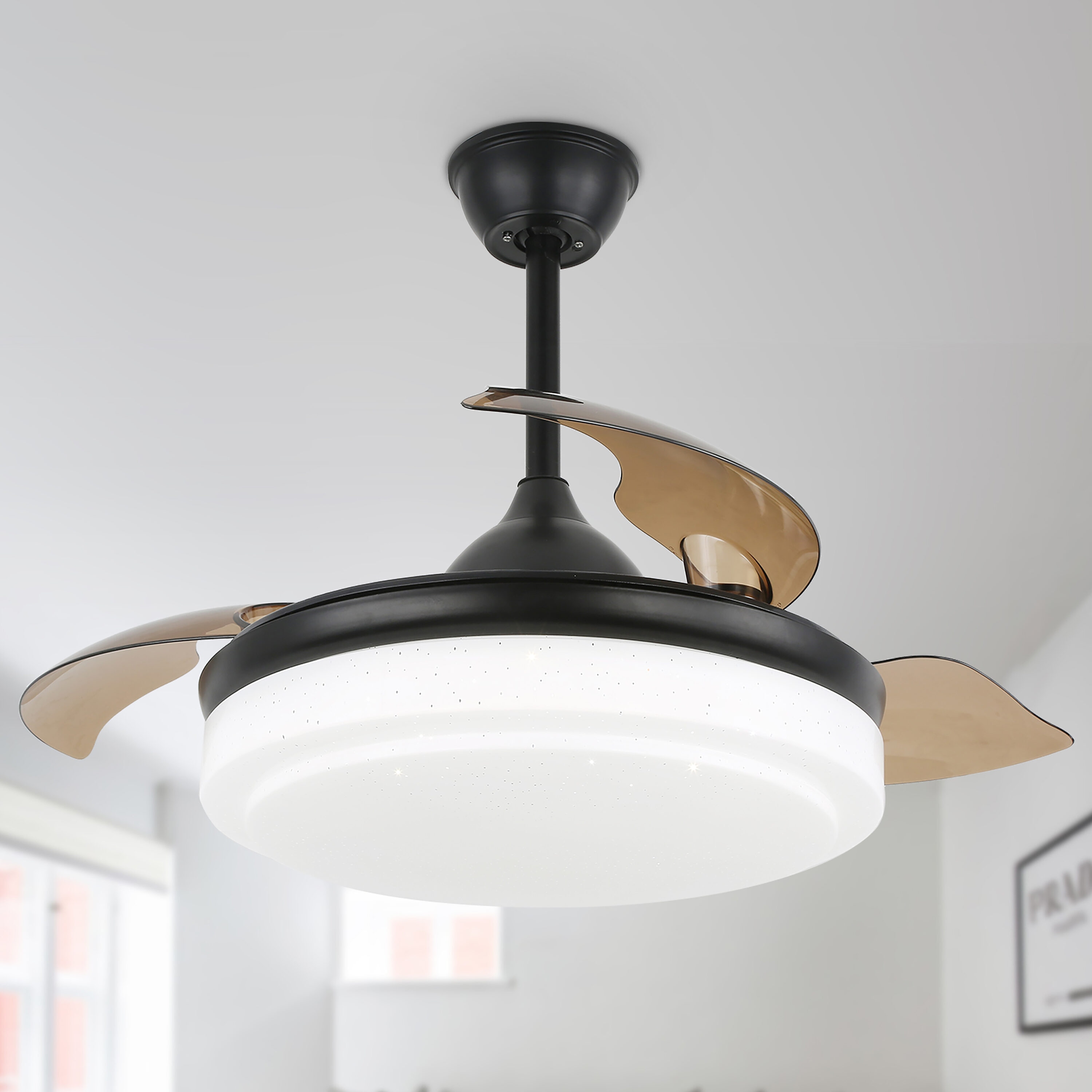 Cusp Barn DC4262-B DC4262 42-in Color-Changing Black with Ceiling Fan With Light - Remote Included ( 3 -Blade )