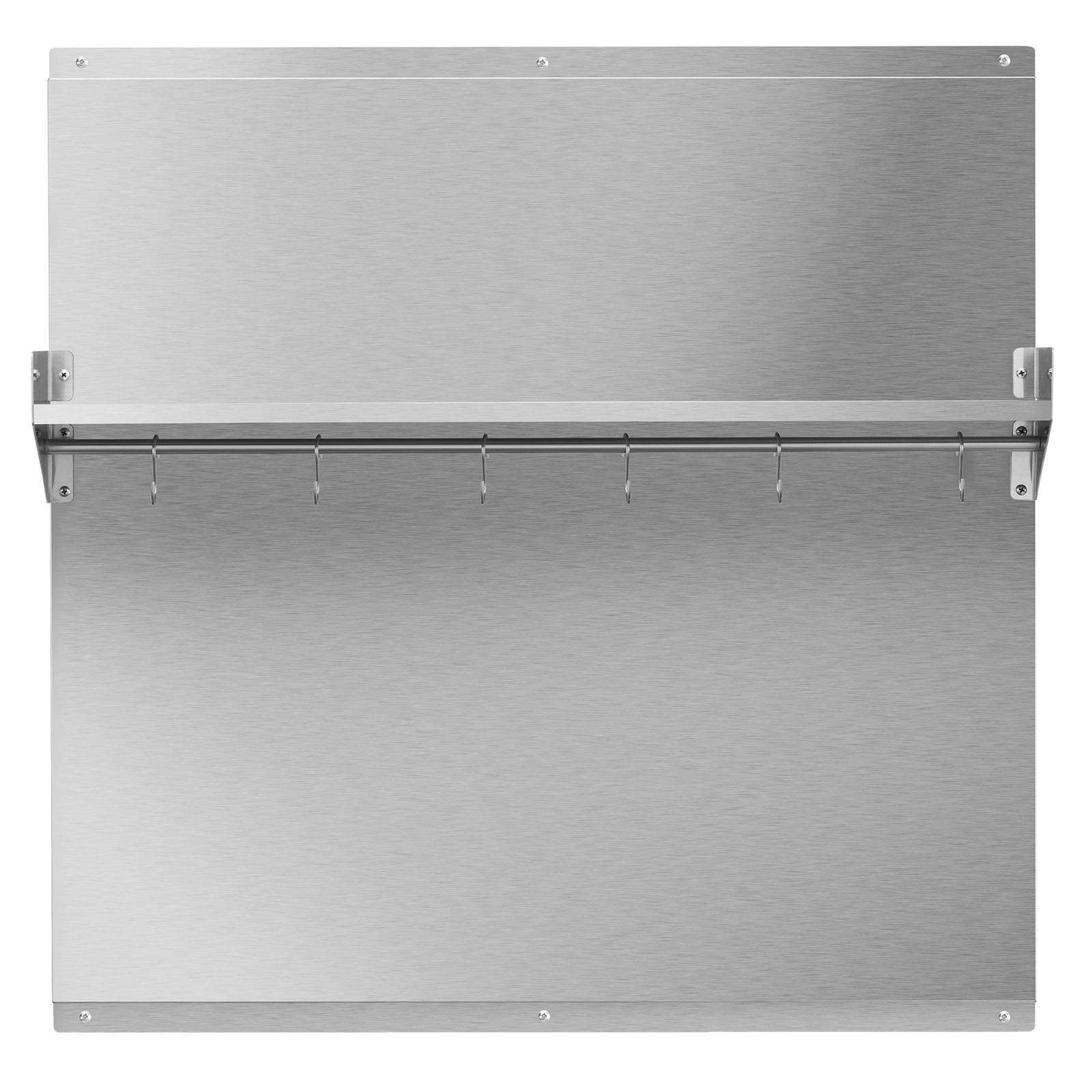VEVOR 30in x 30in Stainless Steel Backsplash for Stove Ultra Flat Splatter Guard with Storage Shelf and Hanging Rack Wall Shield Range Hood Panel Easy Clean Pre-Drilled Holes for Easy Installation