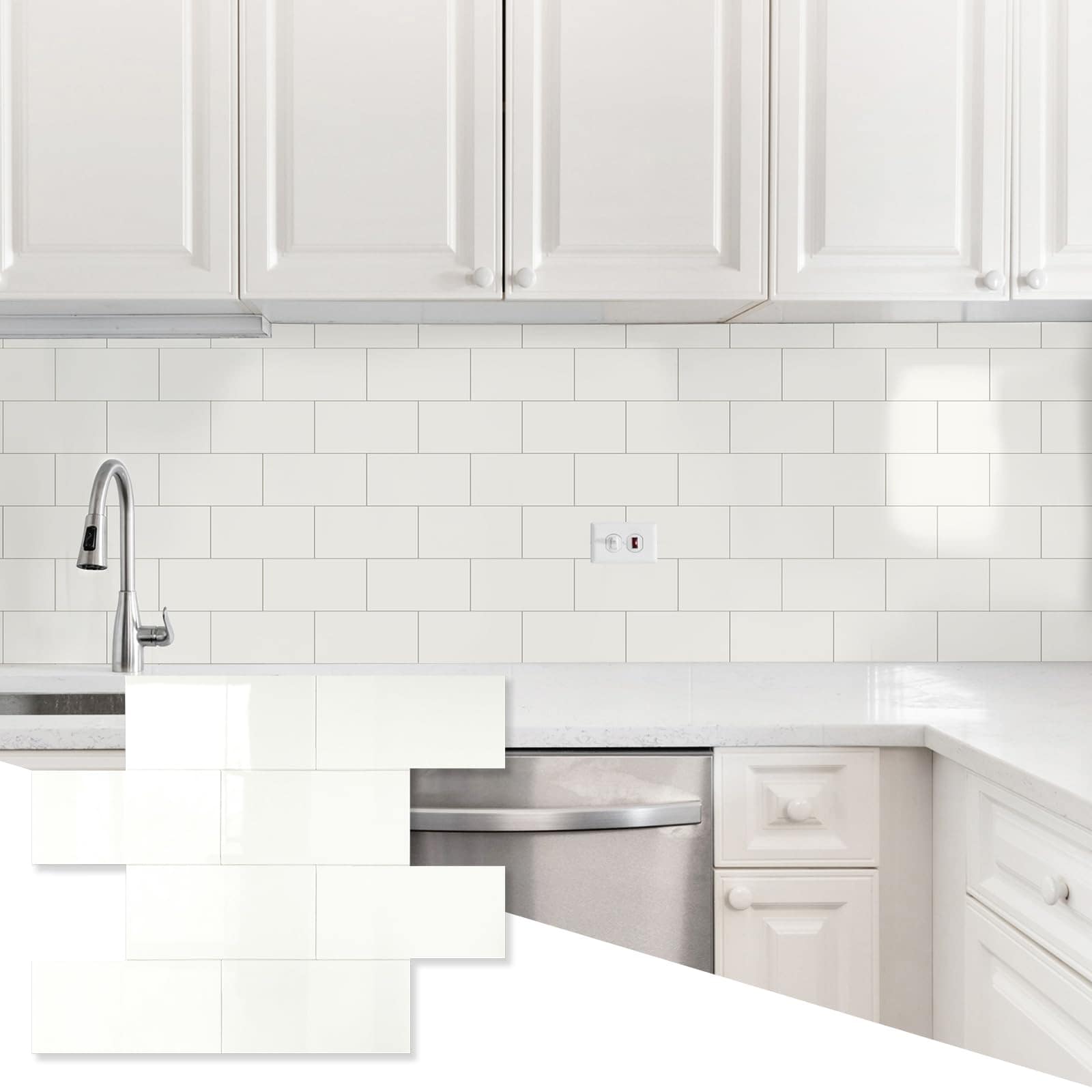 LILILIAN FMY  20 Sheets Ivory White PVC Subway Tiles Peel and Stick Backsplash 12 in Heat Resistant Stick on Tiles for Kitchen Waterproof Wall