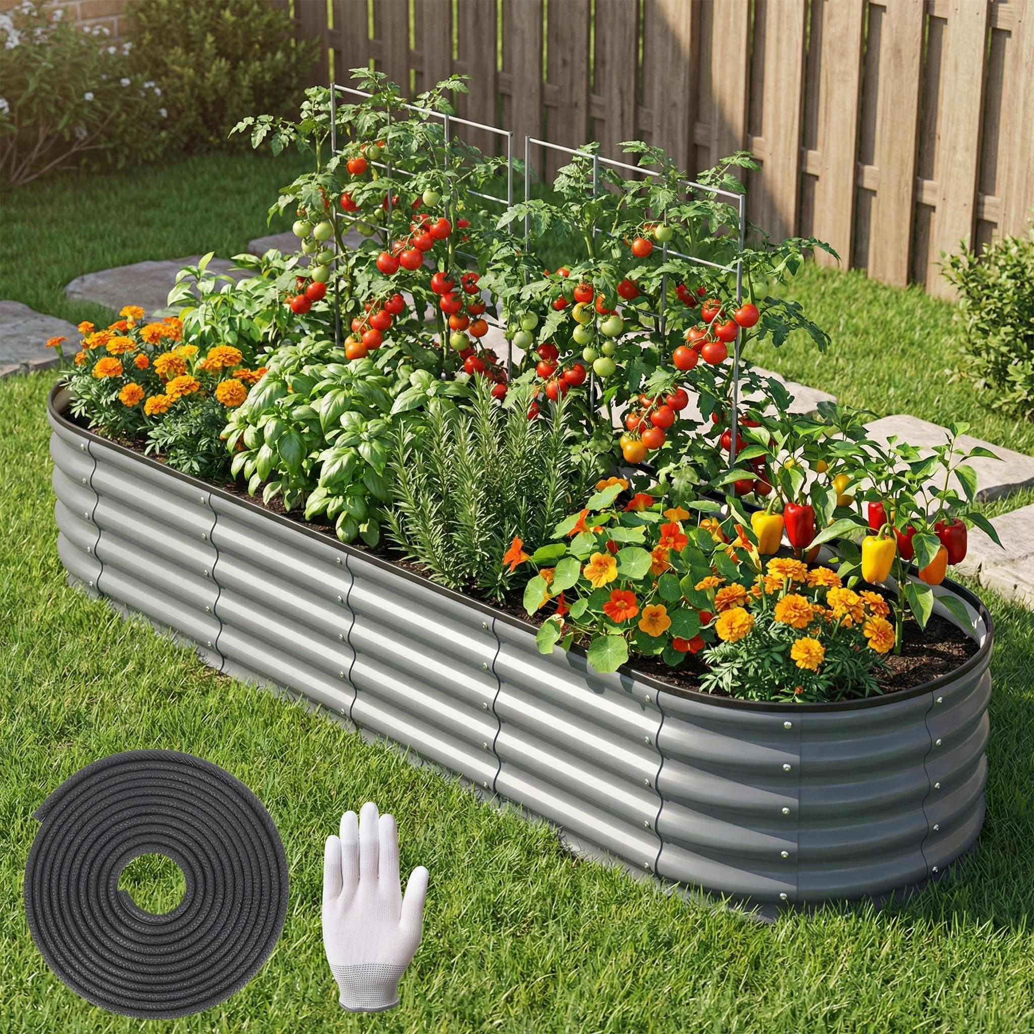 Garvee 8x2x1FT Outdoor Galvanized Metal Garden Bed Rust Resistant ...