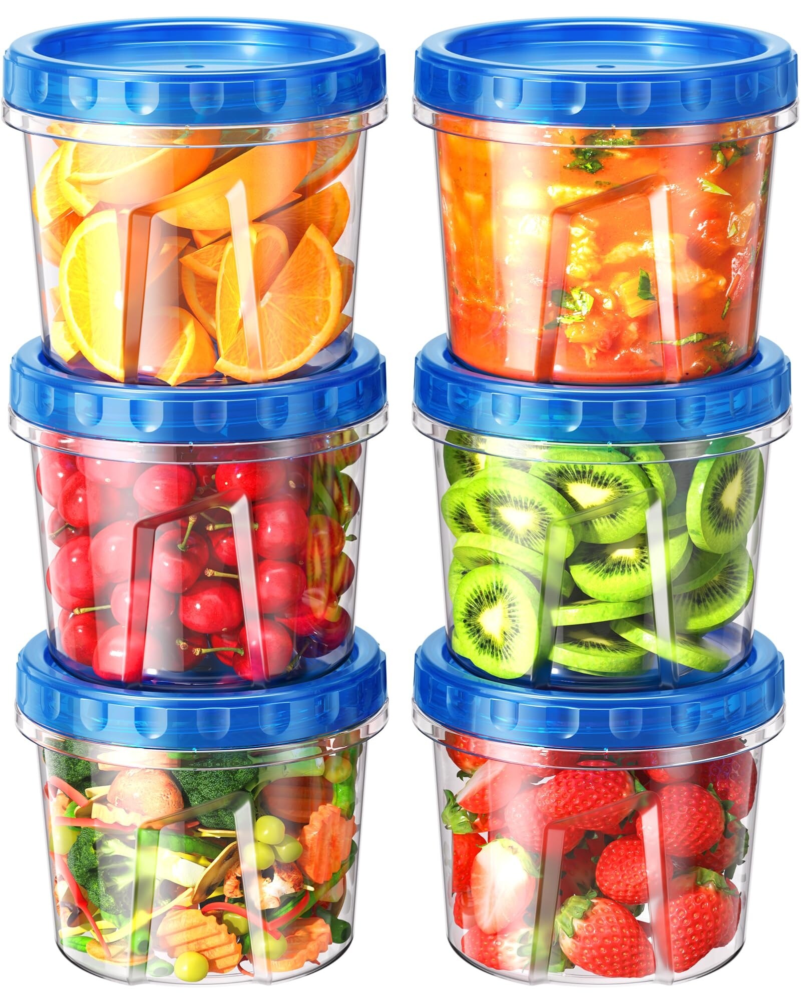 Etokfoks  6 Pack 24 oz BPA Free Twist Top Leakproof Food Storage Containers Set Reusable Microwave Dishwasher Safe Soup Jars