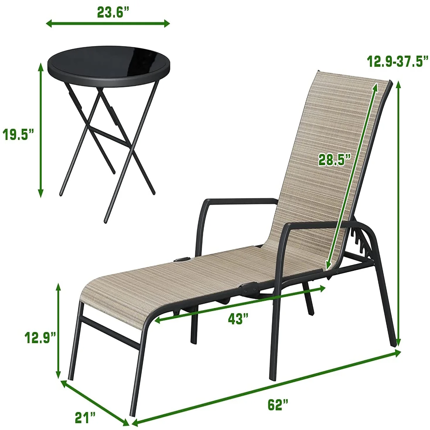 Vineego Outdoor Metal Chaise Lounge Set of 2 Black Metal Frame ...
