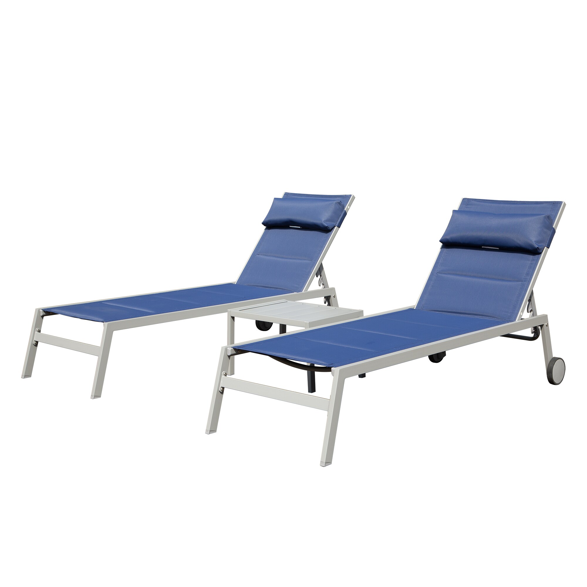 GDFStudio - Modern Outdoor Patio 3-Piece Adjustable Aluminum Pool Lounge Chairs with Side Table a...