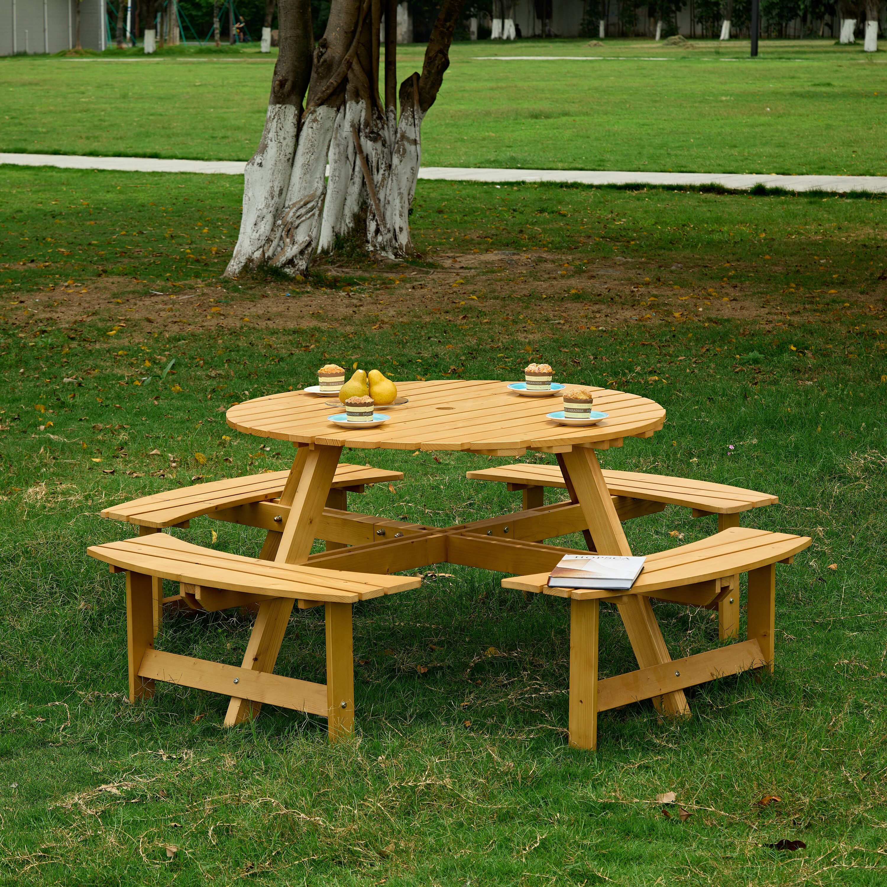 30-in Brown Cast aluminum Round Folding Picnic Table