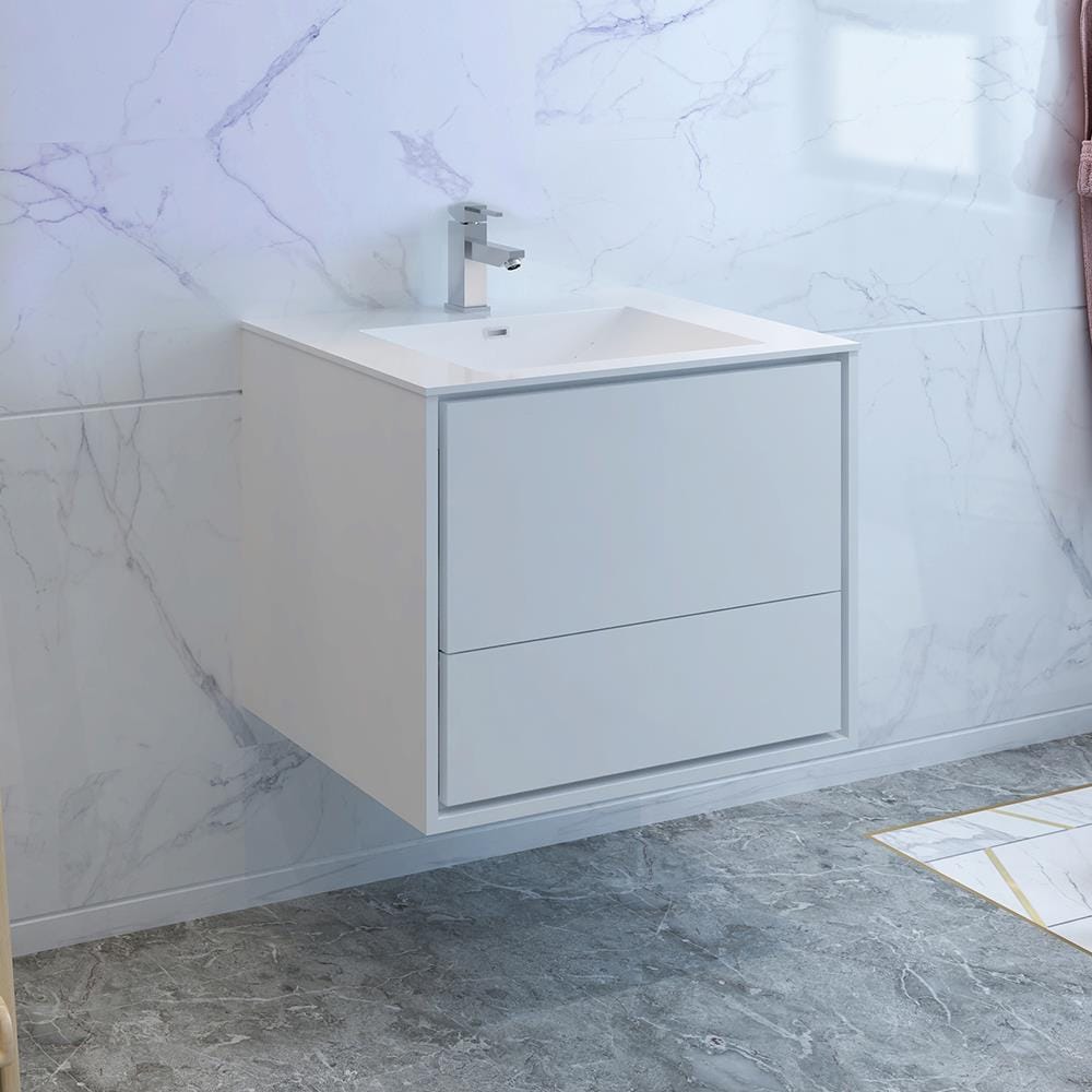 Fresca FCB9230WH-I Catania 30-in Glossy White Single sink Floating Bathroom Vanity with White Acrylic Top