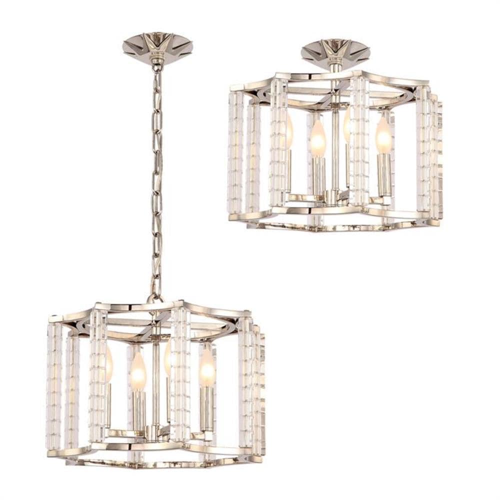 Polished Nickel Mini Chandelier with Crystal Cubes