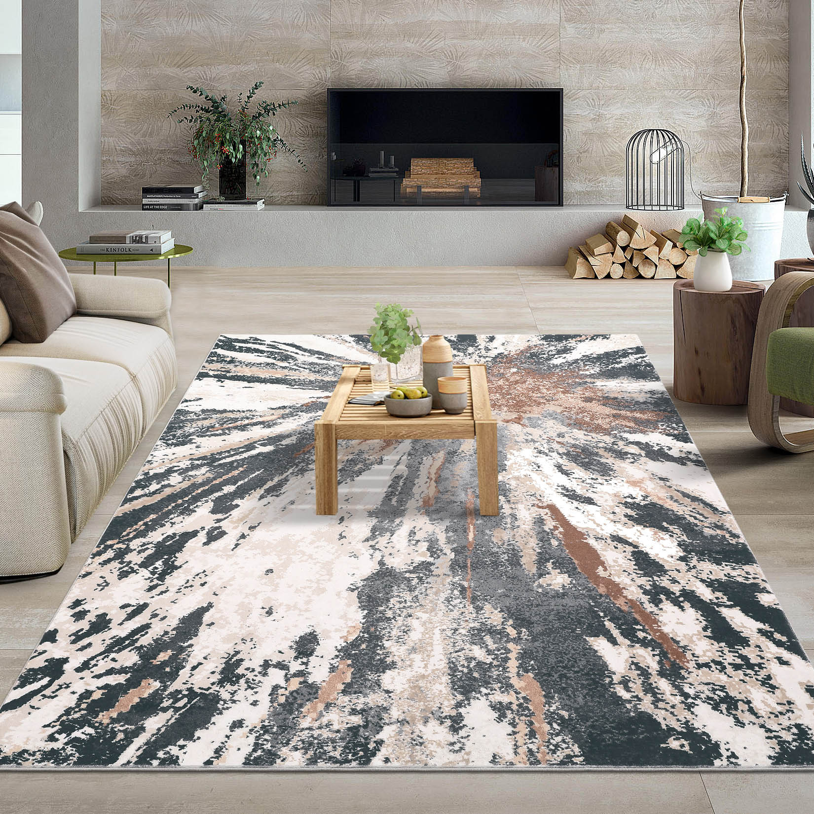 Garvee YXY-LO-PHO-15B1YXW1 8 x 10 (ft) Loomed Polyester Brown Rectangular Indoor Abstract Mid-Century Modern Machine washable Area rug