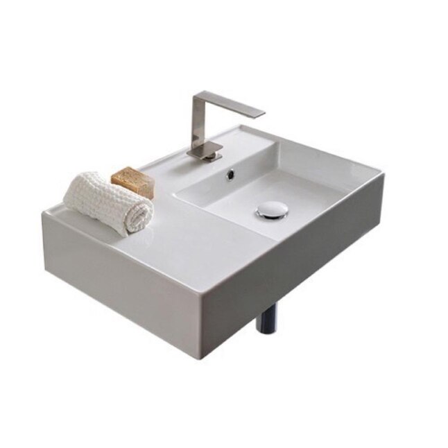 Nameeks Teorema 2 White Ceramic Wall Mount Rectangular Modern Bathroom Sink With Overflow Drain 23 6 In X 17 3 The Sinks Department At Com - How To Install Wall Mount Lavatory