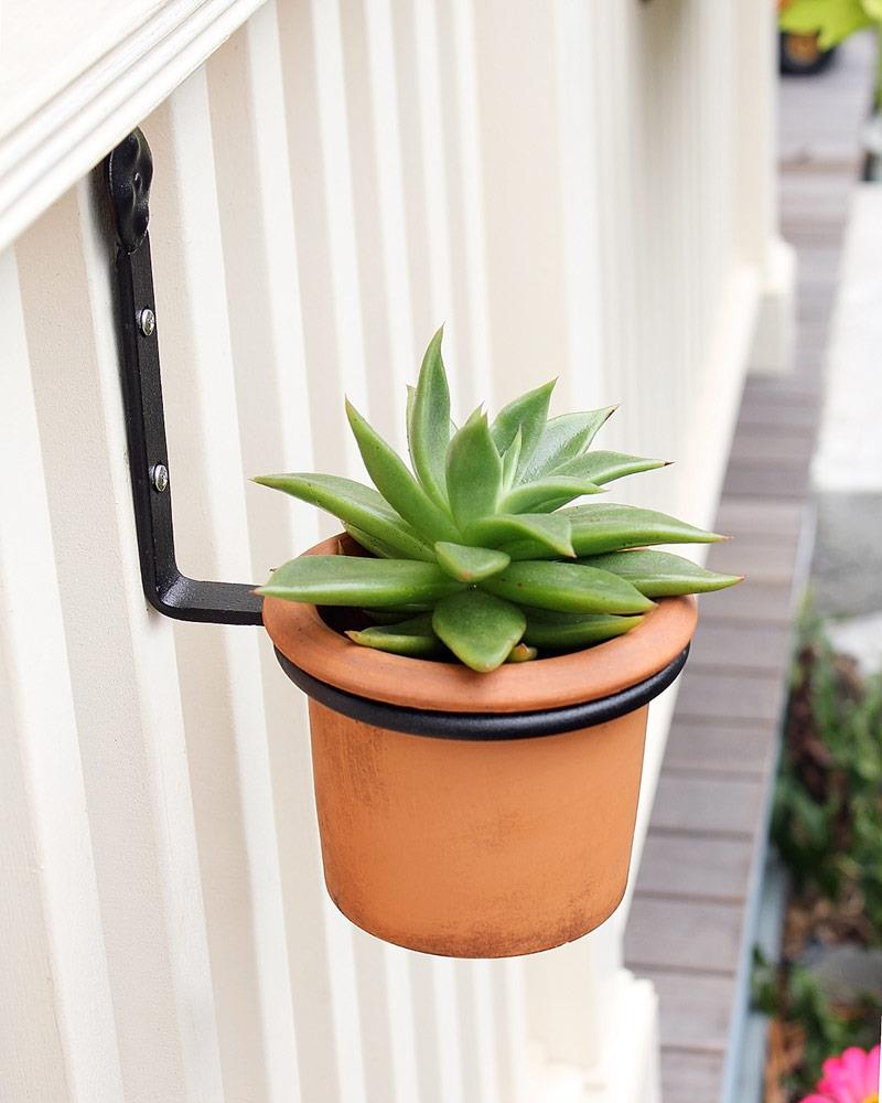 Black Iron Wall Mounted Flower Pot Holder Brackets, Set of 2