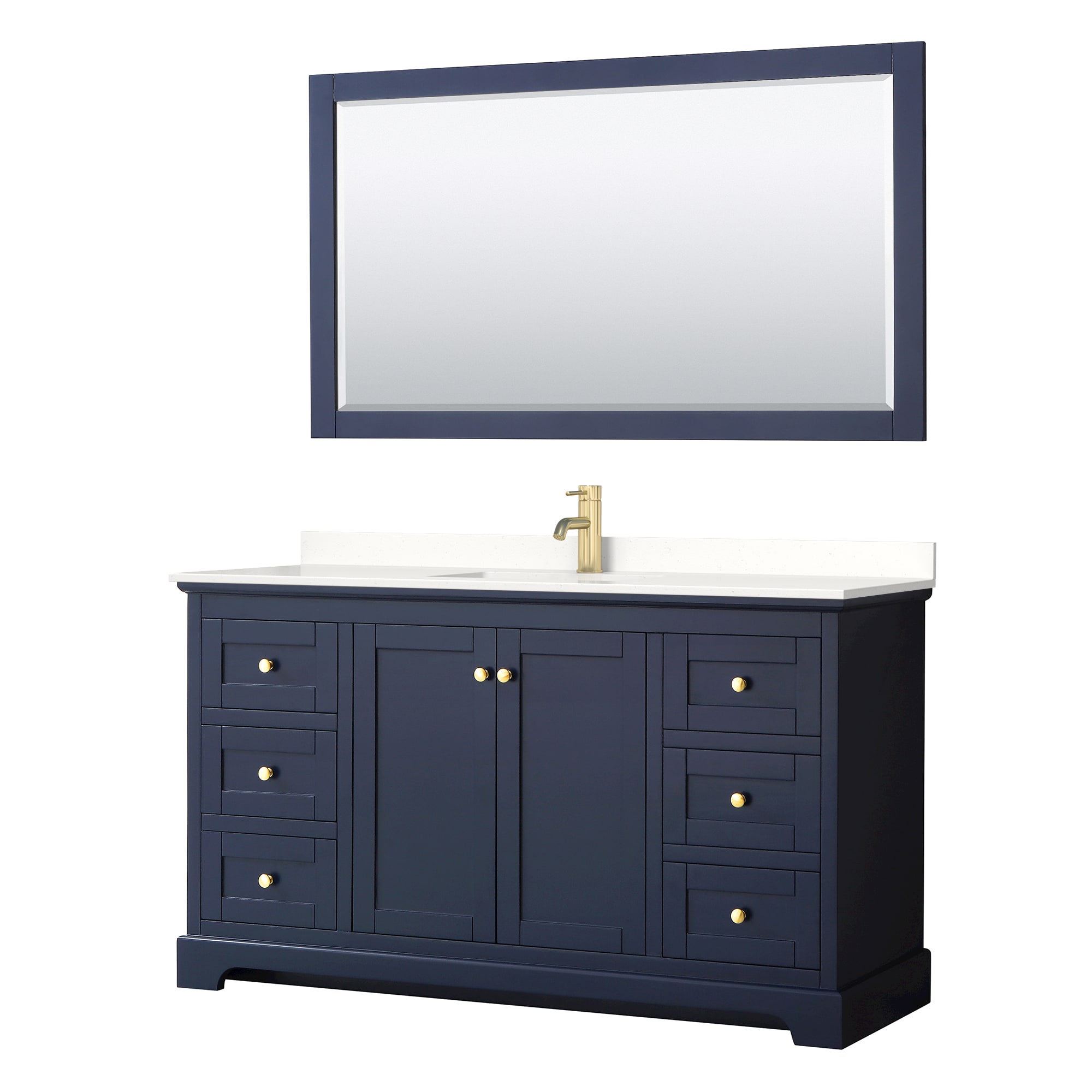 Wyndham Collection WCV232360SBLWQUNSM58 Avery 60-in Dark Blue Undermount Single Sink Bathroom Vanity with White Quartz Top (Mirror Included)