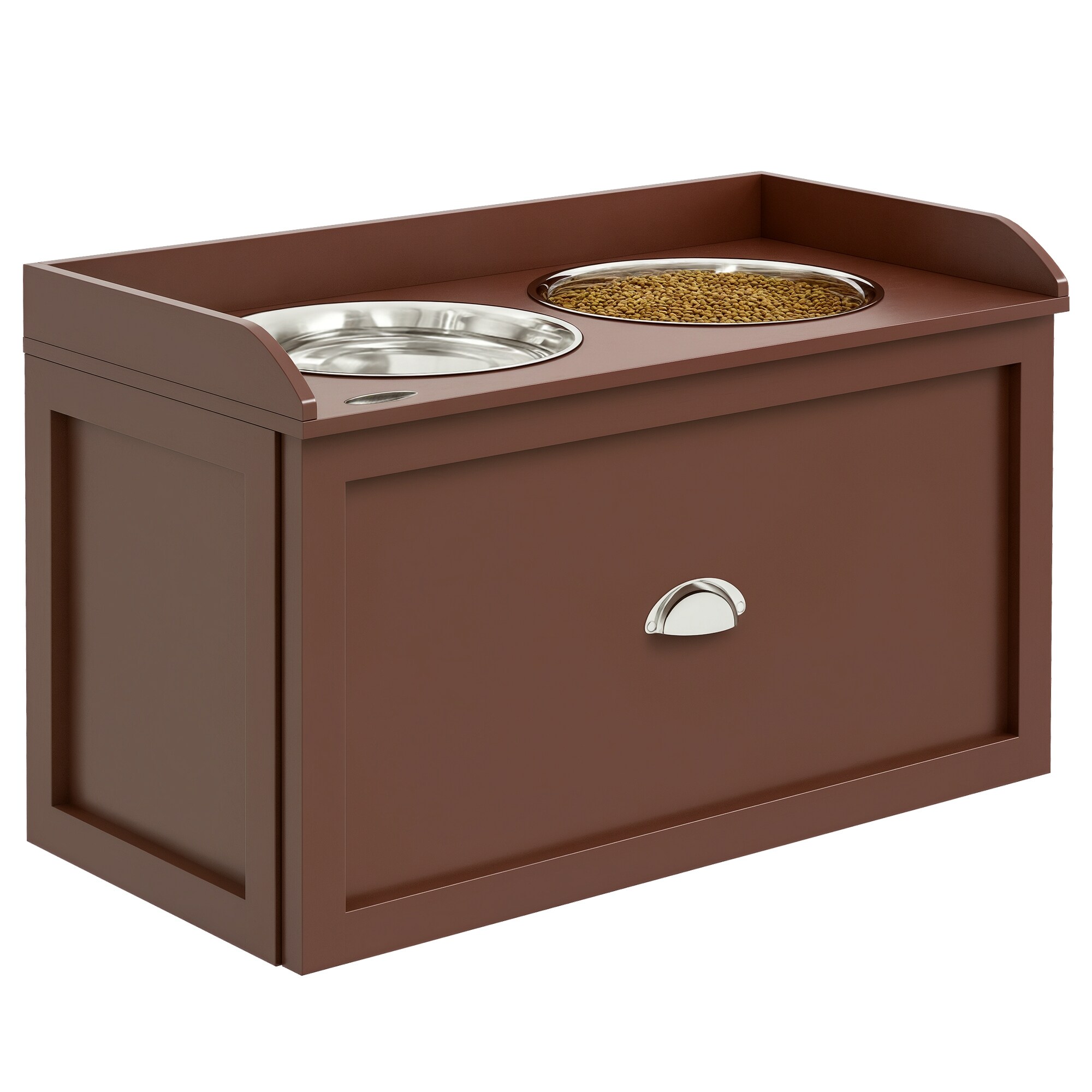 PawHut D08-041V80BN Dog Feeding Station Storage Drawer Removable Bowls Brown​