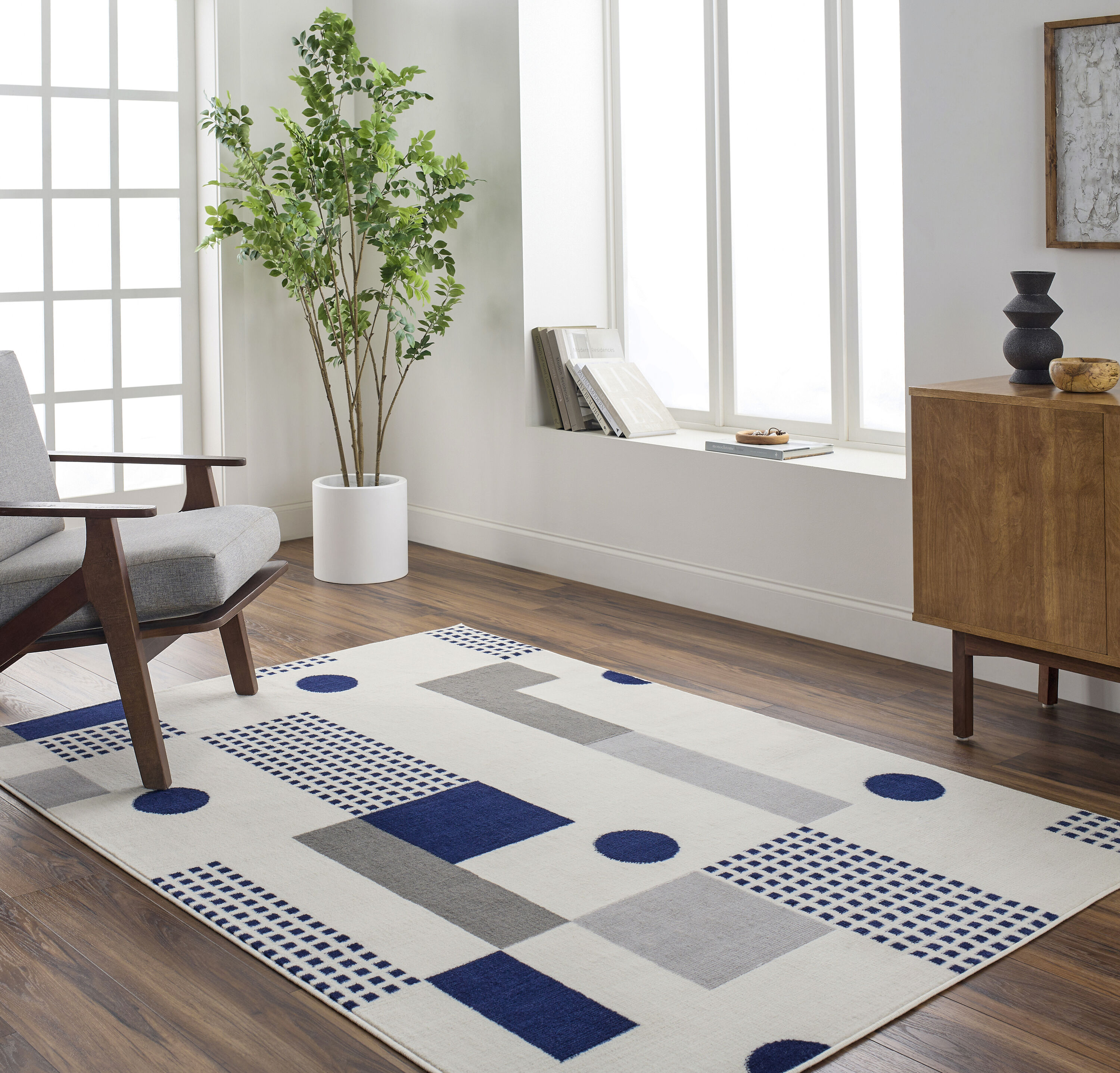 Livabliss PSS2384-71010 Pisa 8 x 10 (ft) Polypropylene Dark Blue Rectangular Indoor Geometric Mid-Century Modern Area rug