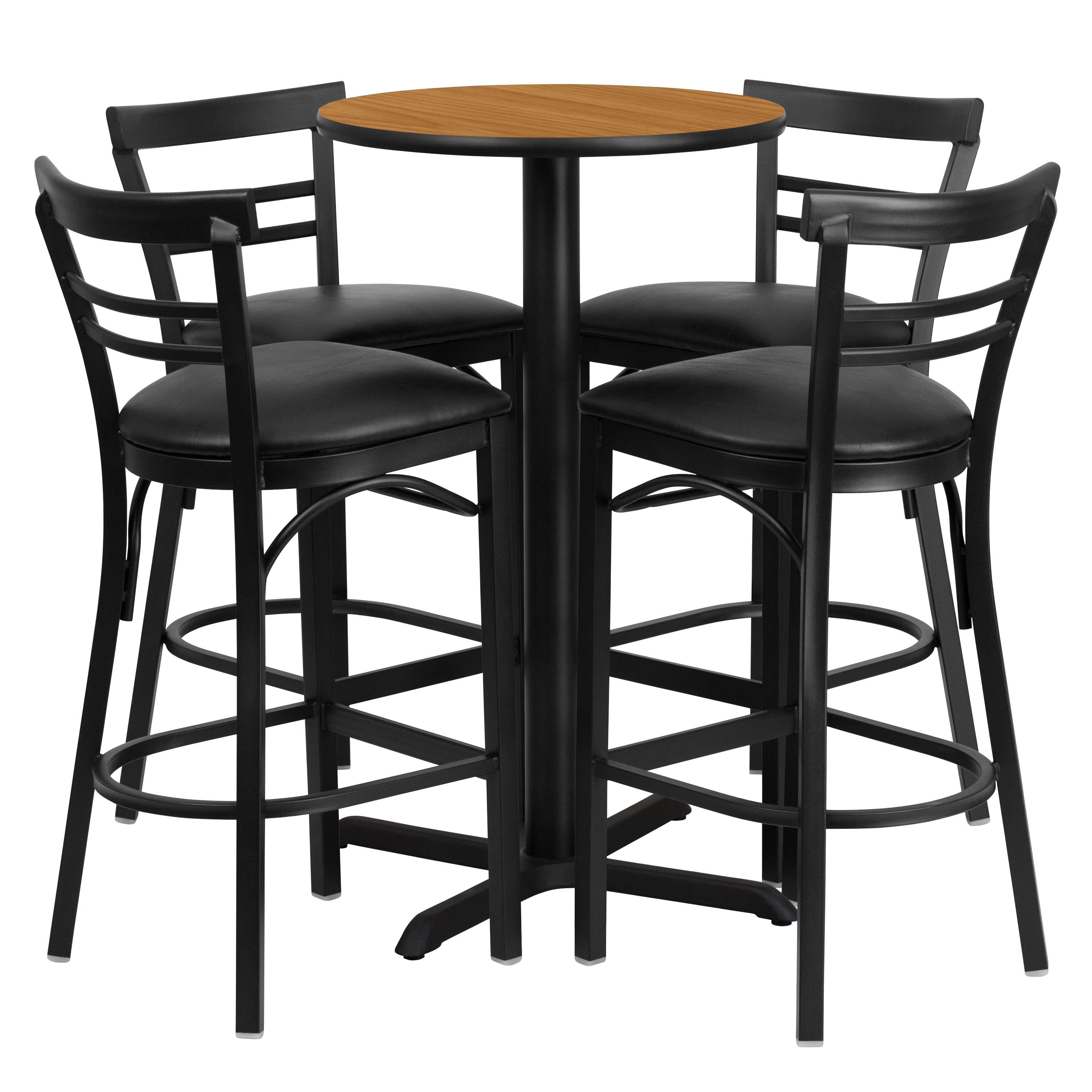 Flash Furniture 847254047685 Natural Top/Black Vinyl Seat Traditional Dining Room Set with Round Table ( Seats 4 )
