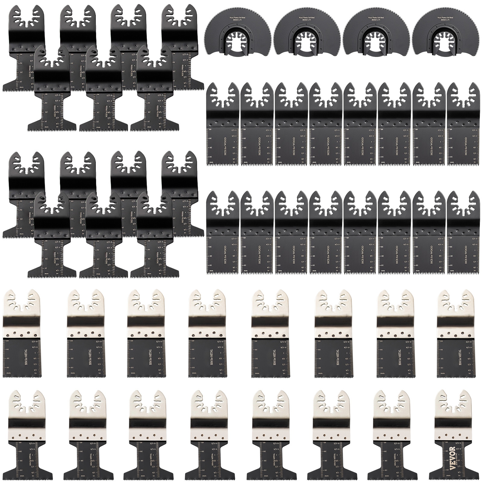GIVIMO 50-pc Quick Release Oscillating Multi-Tool Blades Kit HCS Bi-Metal Precision Standard Semi-Circular For Wood Plastic Metal Nails Bolts Saw Blades