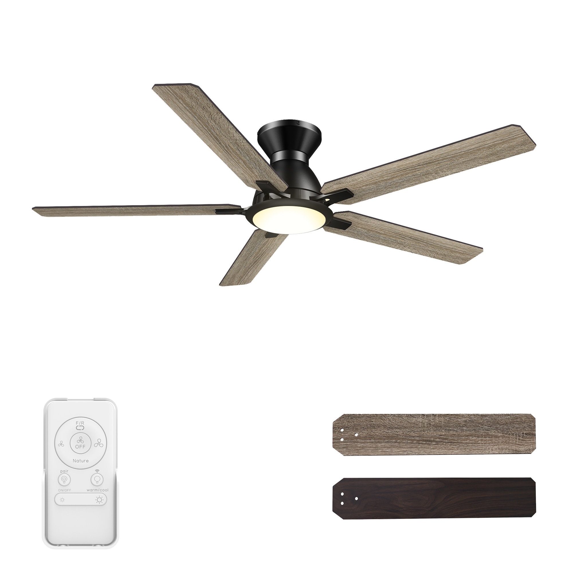 CARRO USA Biscay 52-in Black Indoor/Outdoor Flush Mount Smart Ceiling Fan with Light and Remote (3-Blade) LS523Q5-L12-B2-1-FM Sansujyuku sansujyuku.com