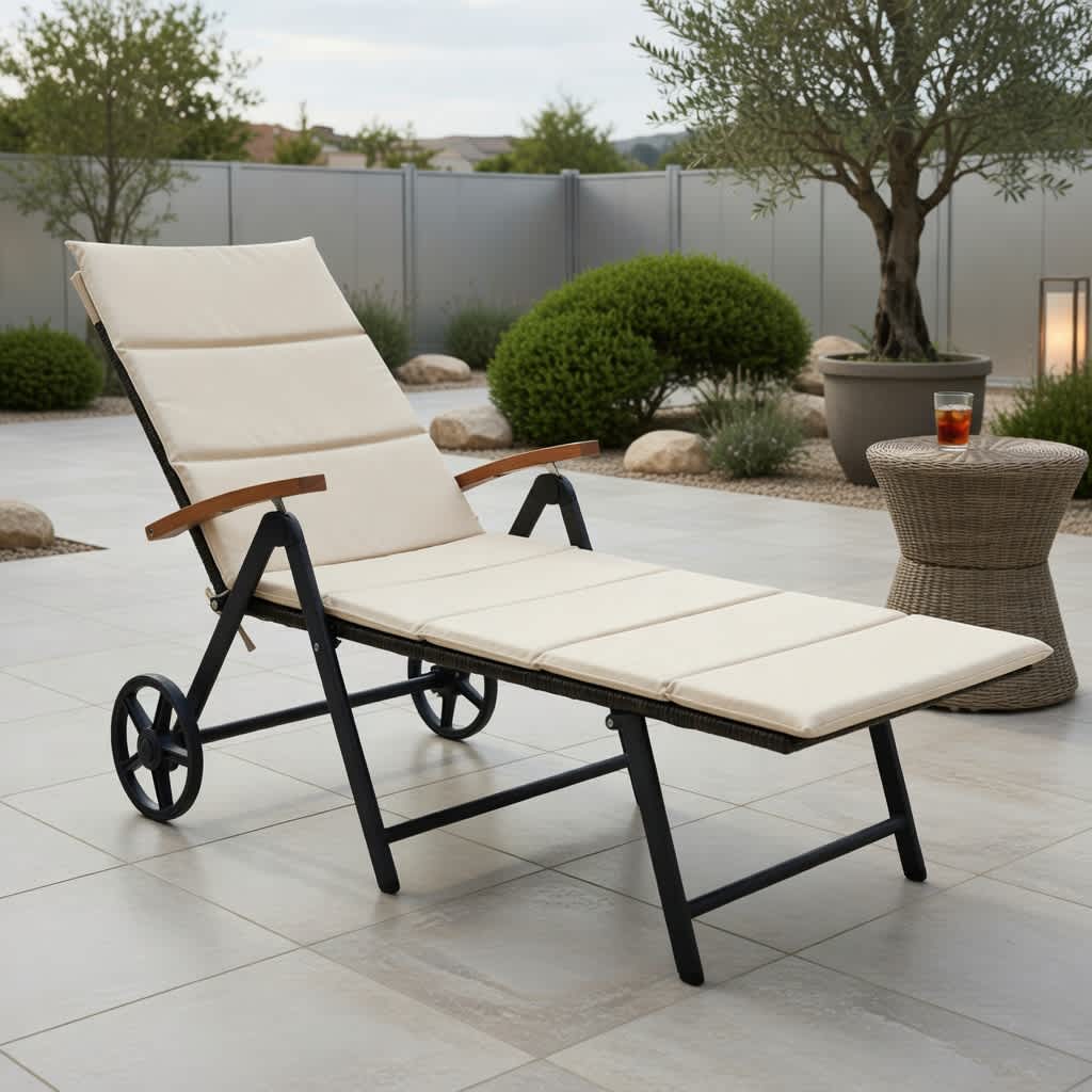 VERYKE - Adjustable Outdoor Rattan Chaise Lounge Chair with Cushion Beige Red Turquoise Brown PE ...