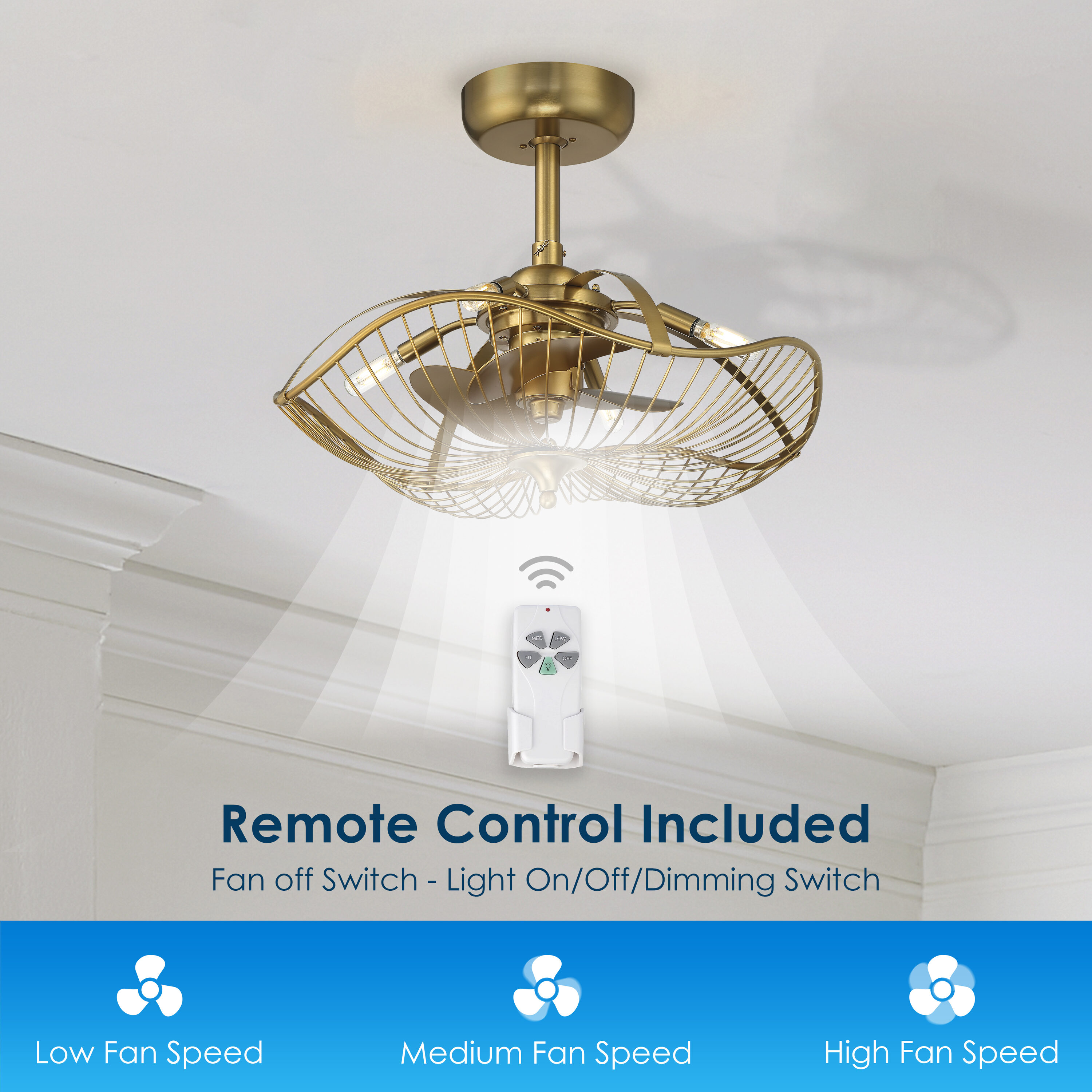 Auri 22'' Aged Brass 3-Blade Ceiling Fan with LED Light