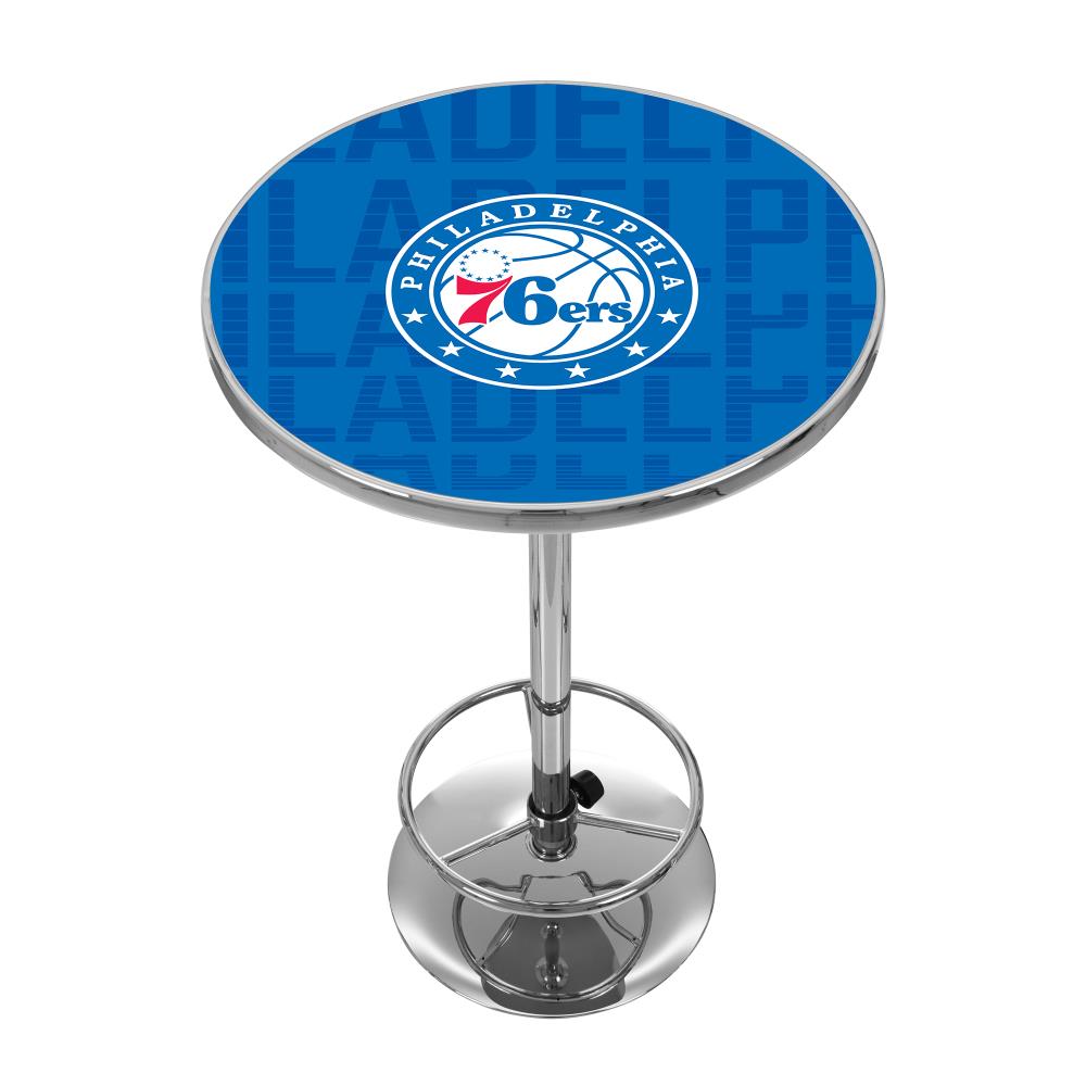 Trademark Gameroom NBA2000-PH3 Philadelphia 76ers Pub Tables Chrome Round Traditional Bar Table, Composite with Metal Pedestal Base 27.375-in L x 42-in H