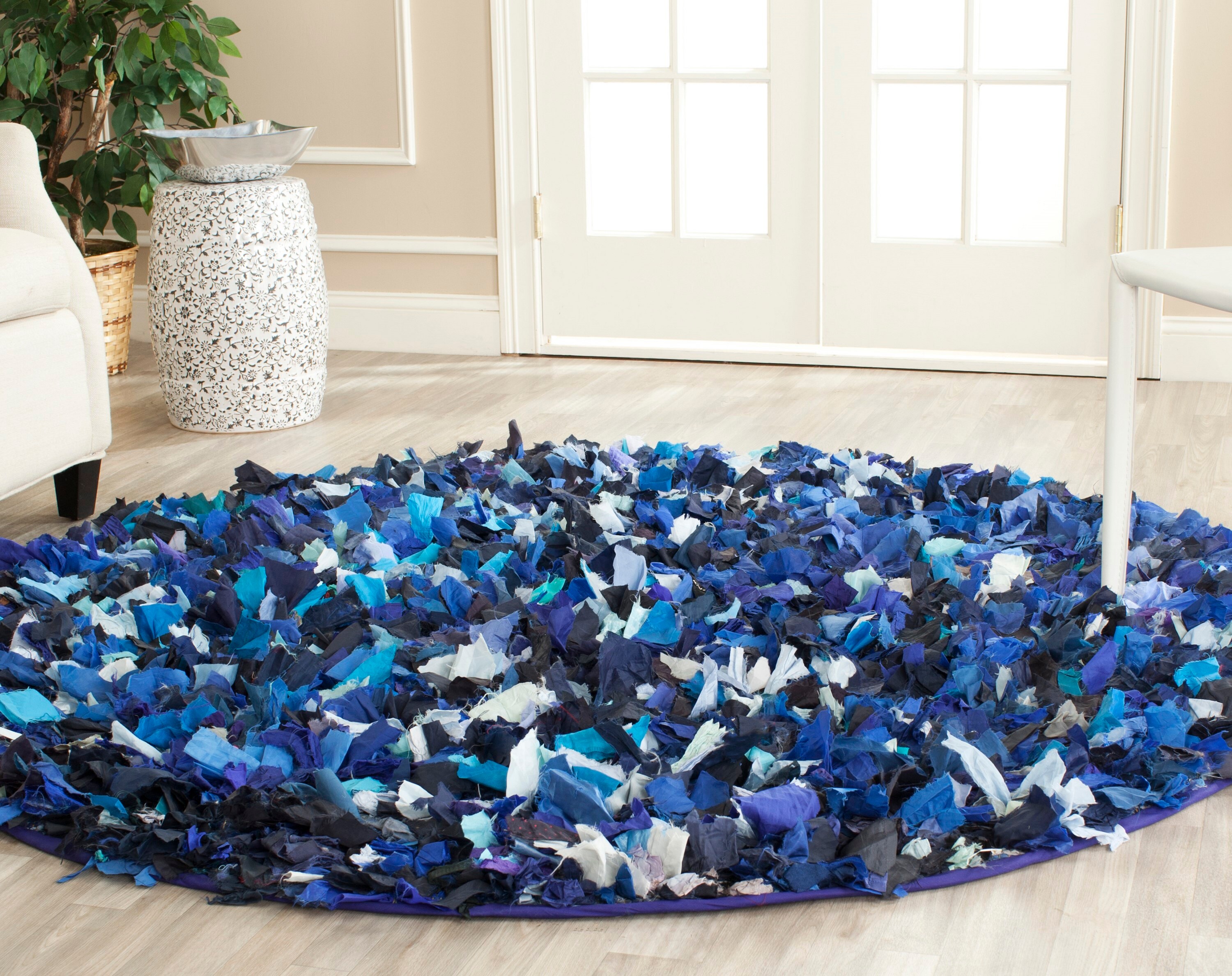 Safavieh SG951C-4R Rio Shag 4 x 4 (ft) Polyester Navy/Multi Round Indoor Abstract Area rug