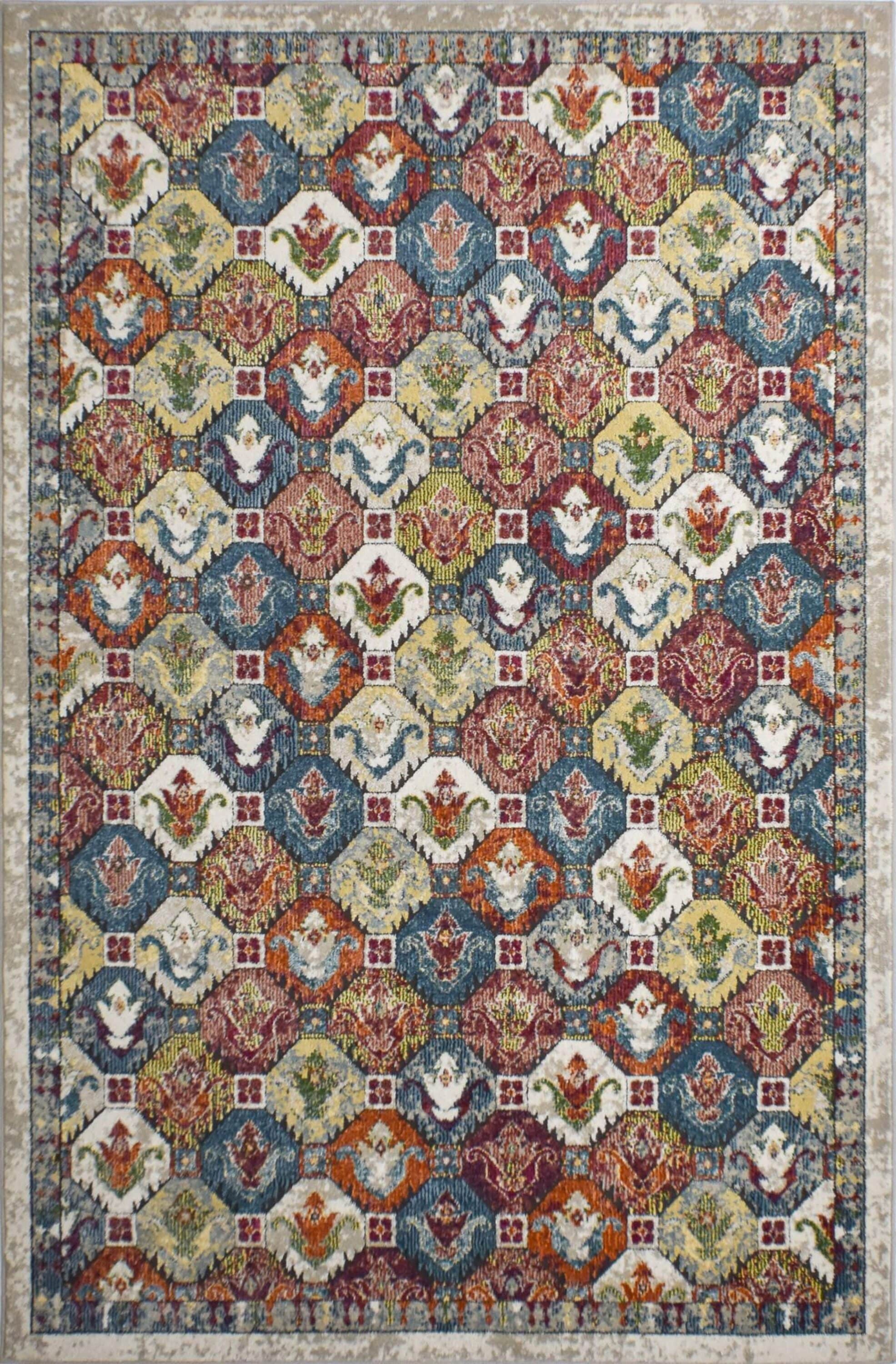 Ivory and Multicolor Synthetic Reversible 6' x 9' Area Rug
