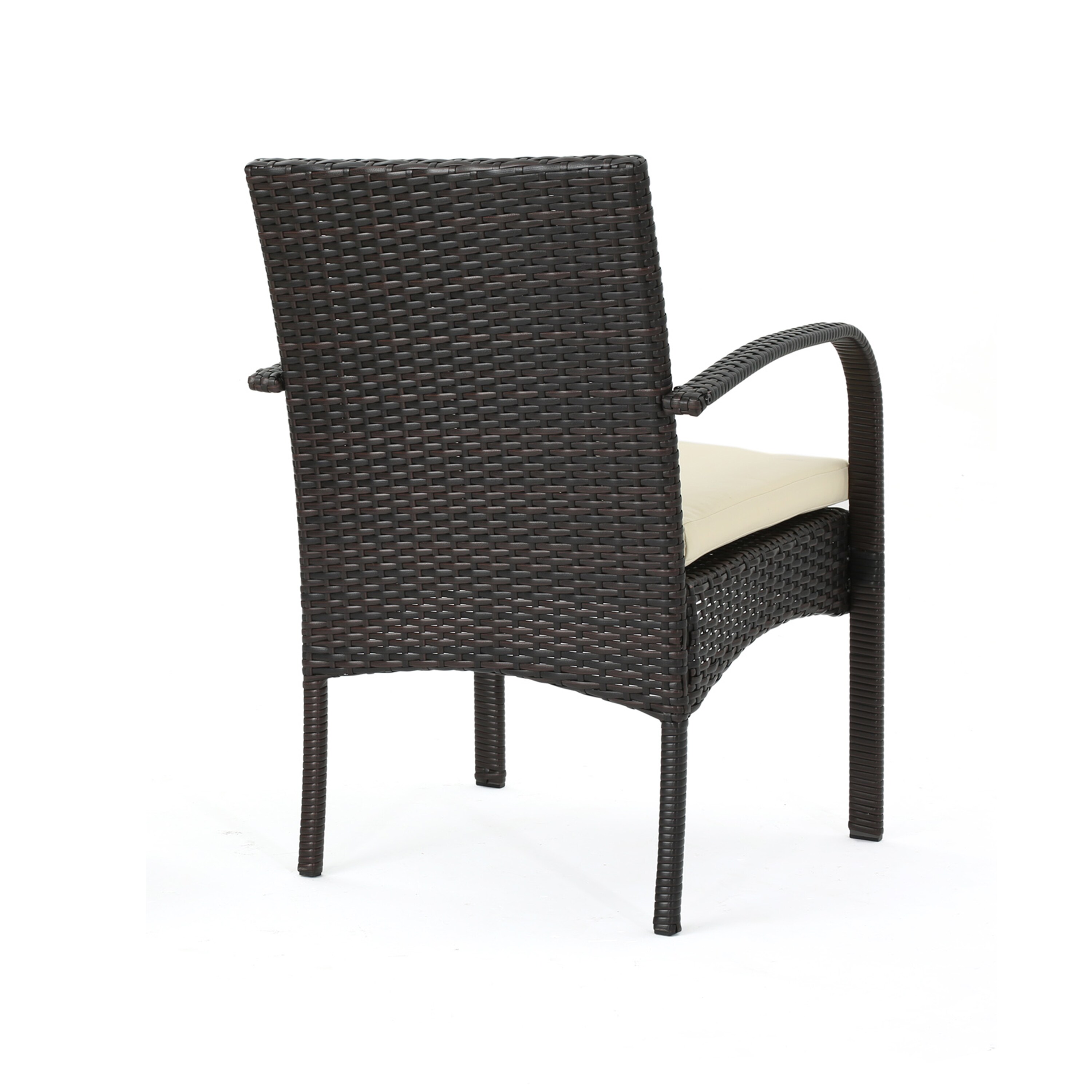 Brown Wicker 4-Person Round Patio Dining Set with Beige Cushions