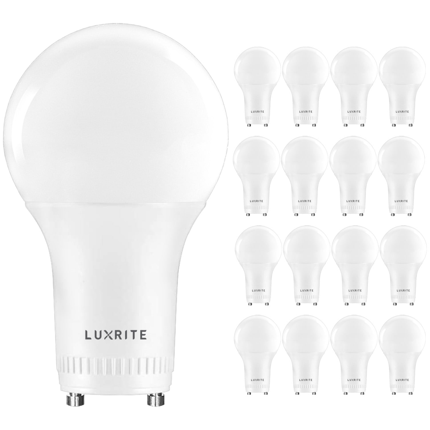 60-Watt EQ A19 Soft White GU24 Pin Base Dimmable LED Light Bulb (16-Pack) | - Luxrite LR21461-16PK
