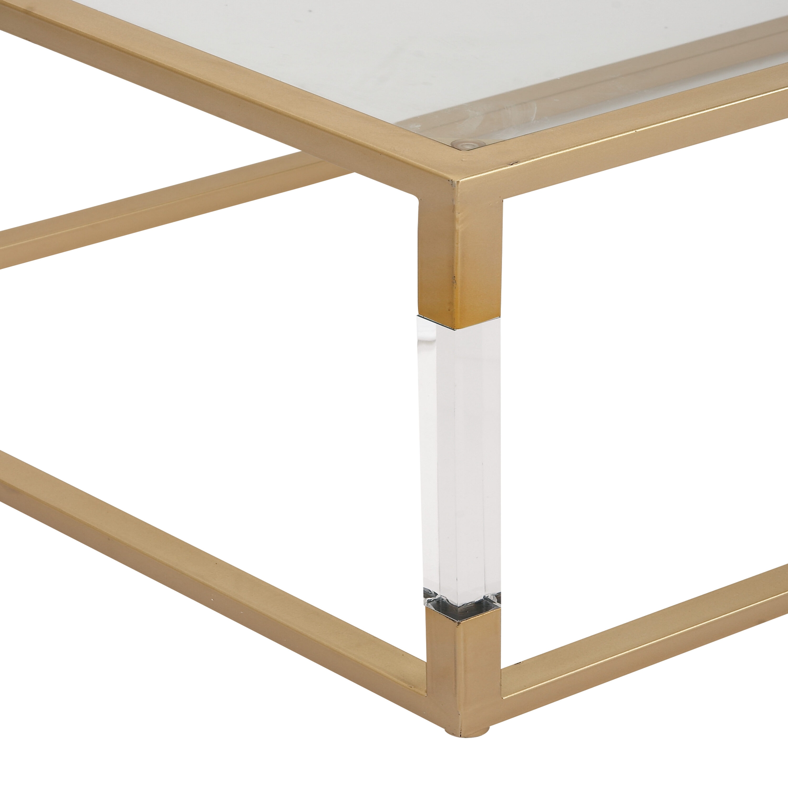 Elegant Gold and Clear Rectangular Outdoor Coffee Table with Acrylic Legs