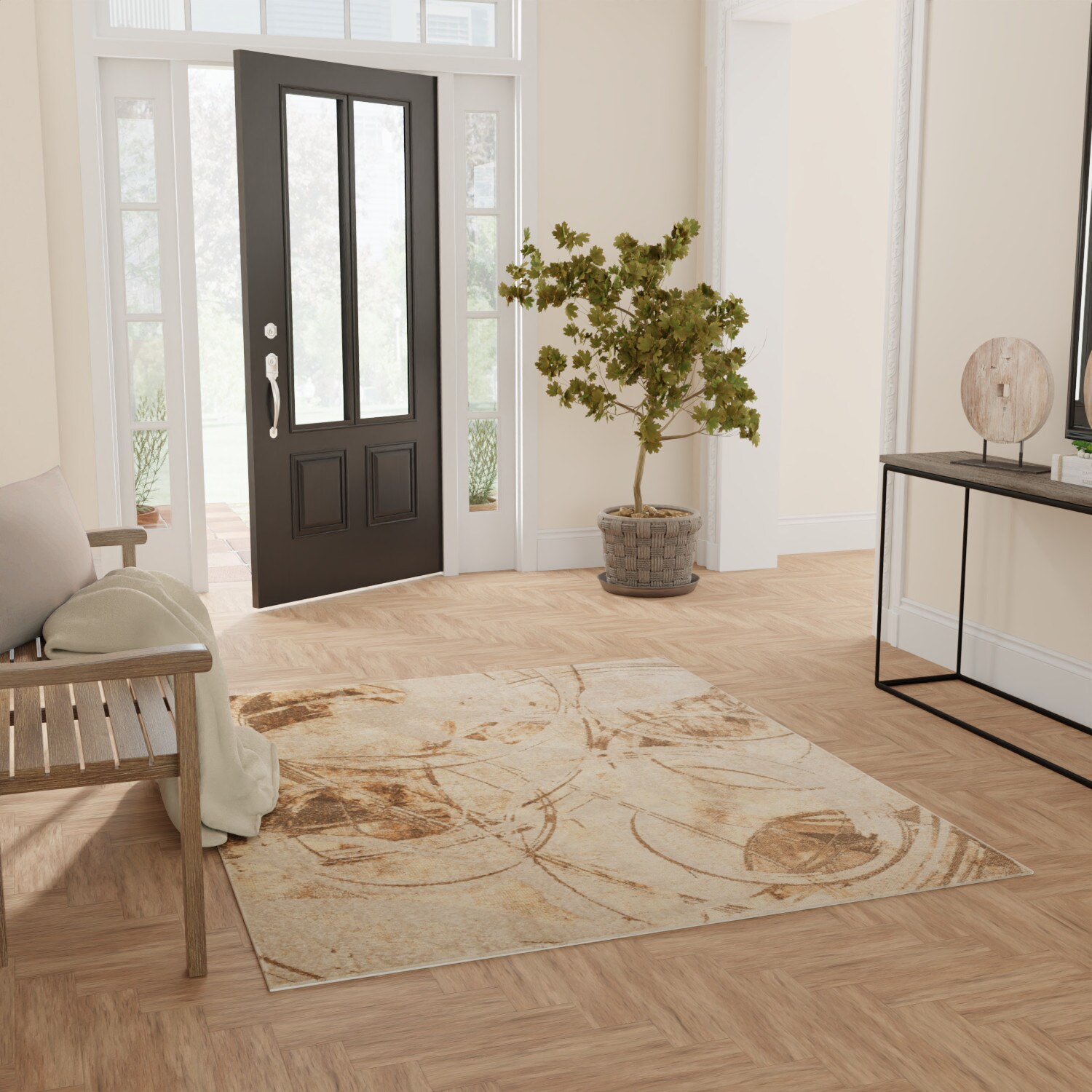 Nourison Home 099446977731 Astra Machine Washable 5 x 7 (ft) Loomed Polyester Beige Rectangular Indoor Abstract Machine washable Area rug