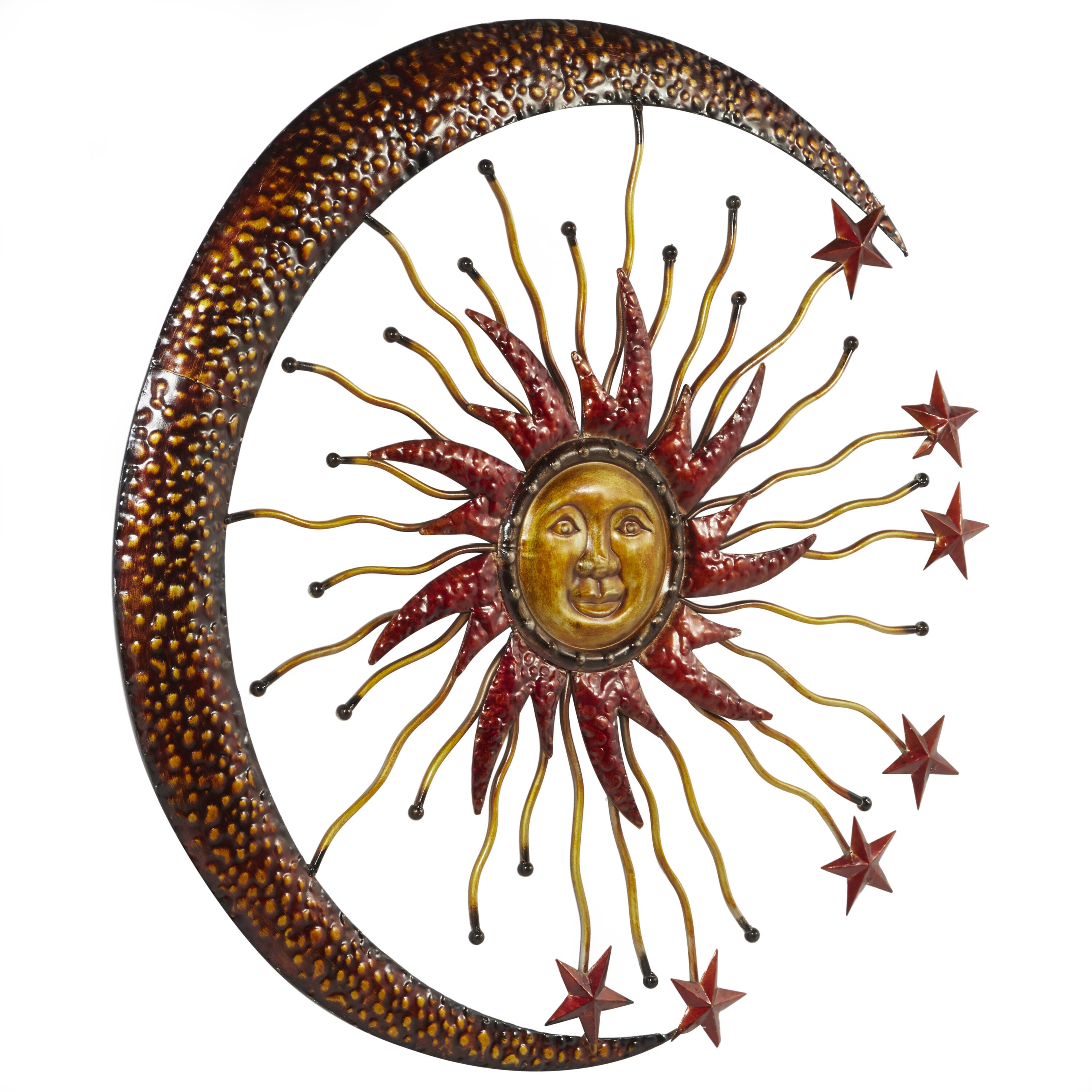 Copper and Red Metal Sun Moon Starburst Wall Sculpture