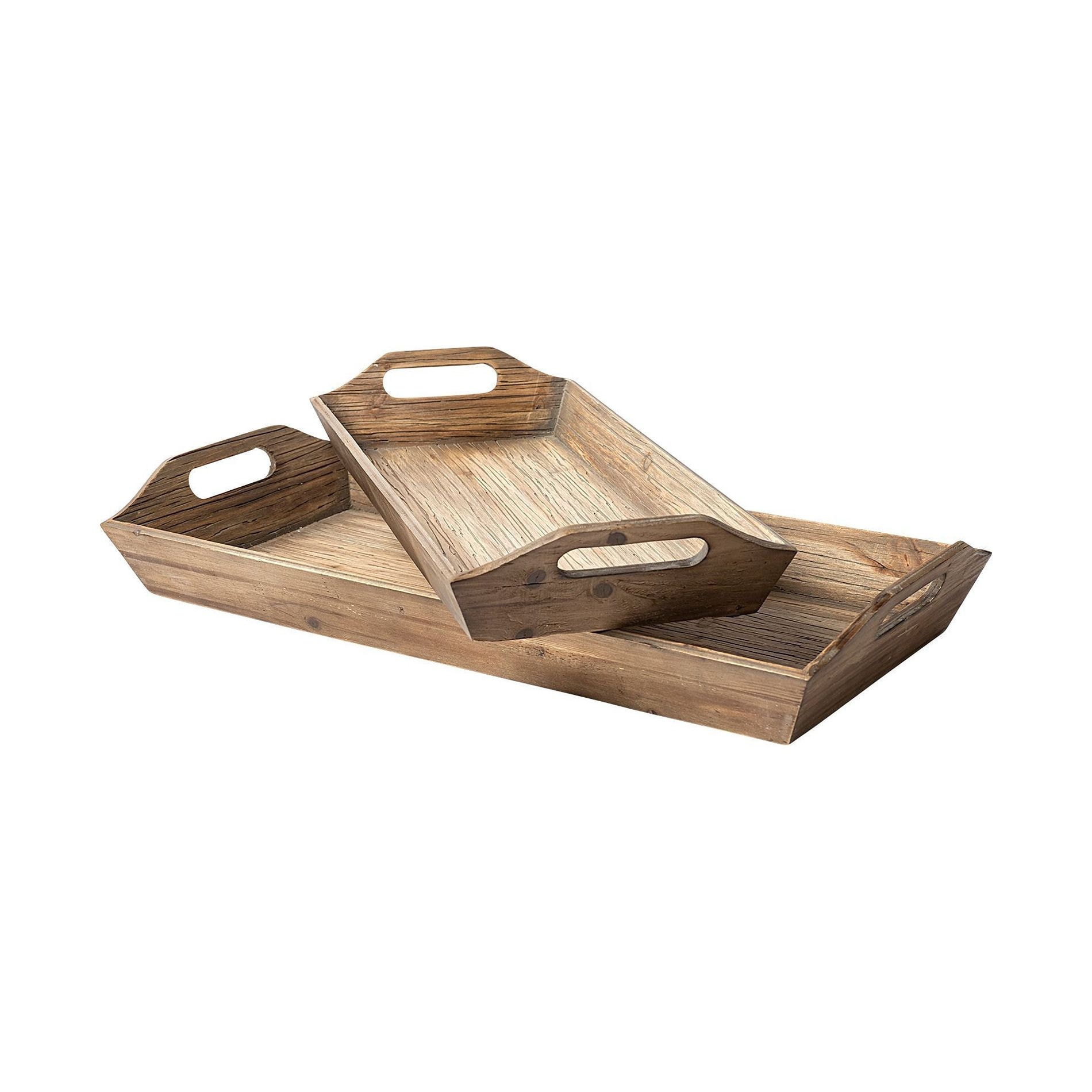 Slickblue 2-Pack 24.8 inch and 20.5 inch Natural Cedar Wood Rectangular Serving Trays with Handles for Tabletop Home Decor