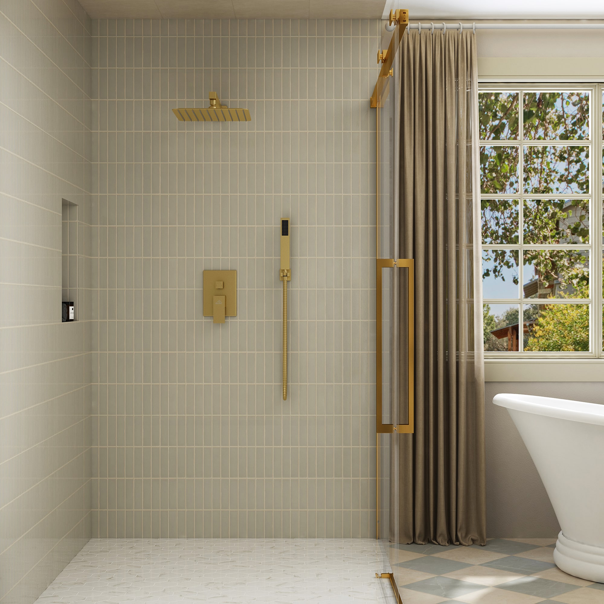 CASAINC WF-W98C02CP-10 Brushed Gold 10-in Built-In Shower Faucet System with 2-way Diverter ( Pressure-balanced Valve Included )