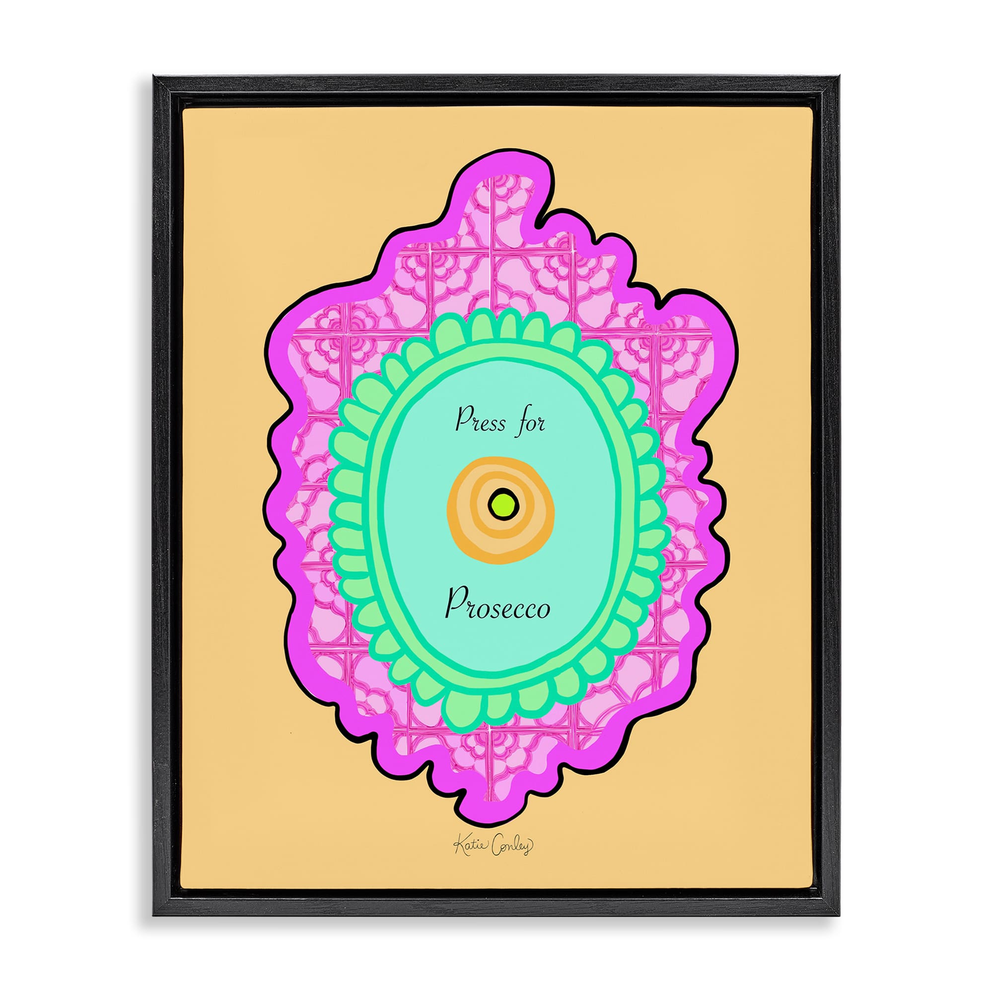 Stupell Industries BS-750-FFB-24X30 Press For Prosecco Button Floating Frame design by Katie Conley