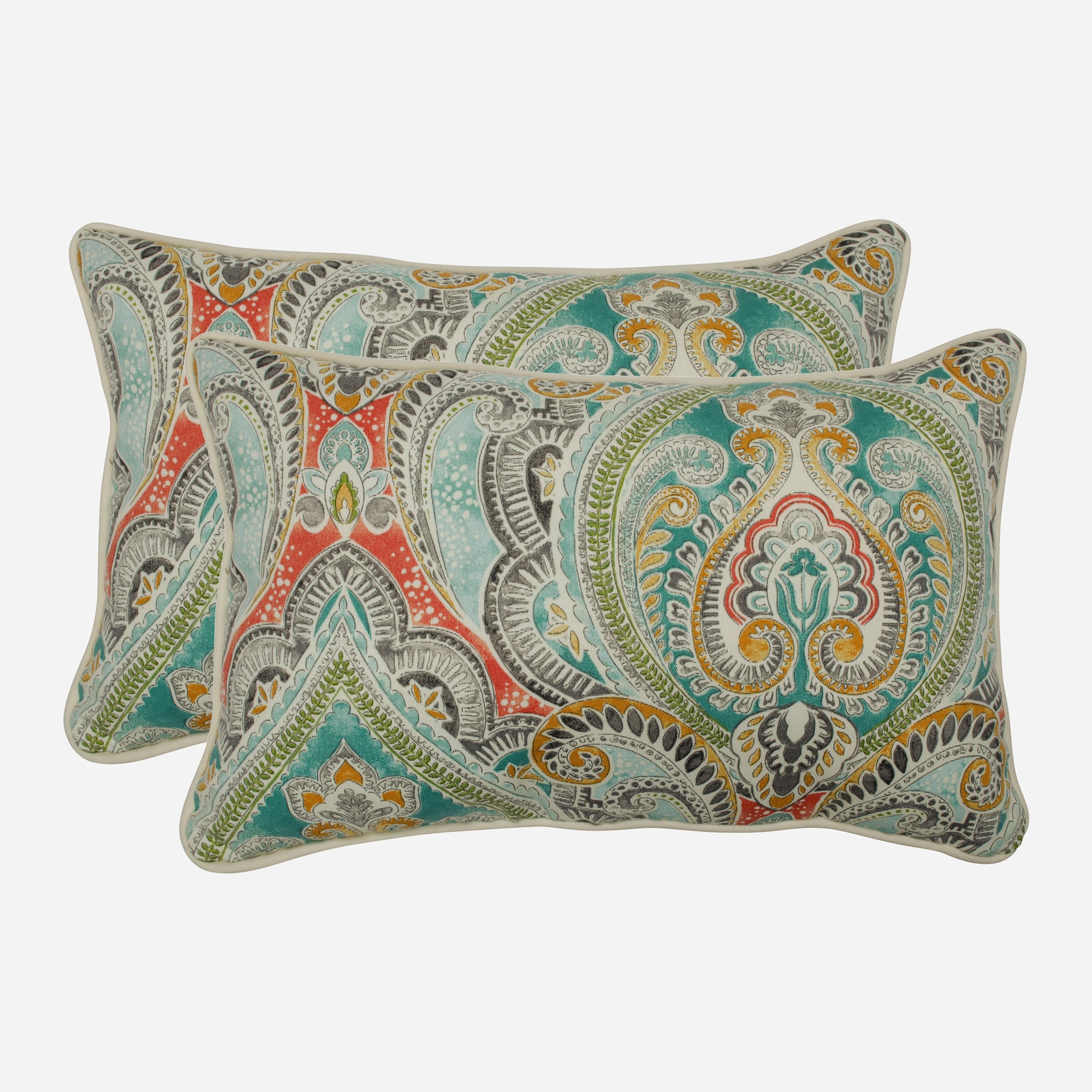 Set of 2 Reef Blue Rectangular Outdoor Throw Pillows